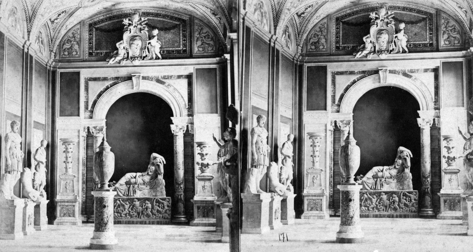 Musei Vaticani, hátul középen az Alvó Ariadné., 1900, Fortepan, sculpture, museum, stereophoto, Fortepan #53454