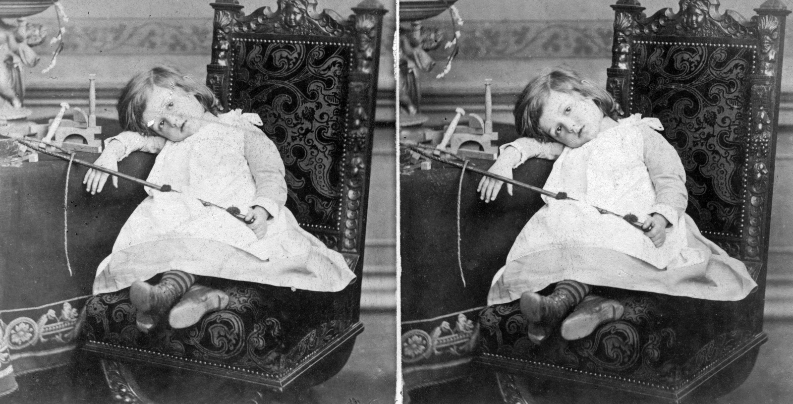 1900, Fortepan, girl, chair, whip, stereophoto, Fortepan #53457