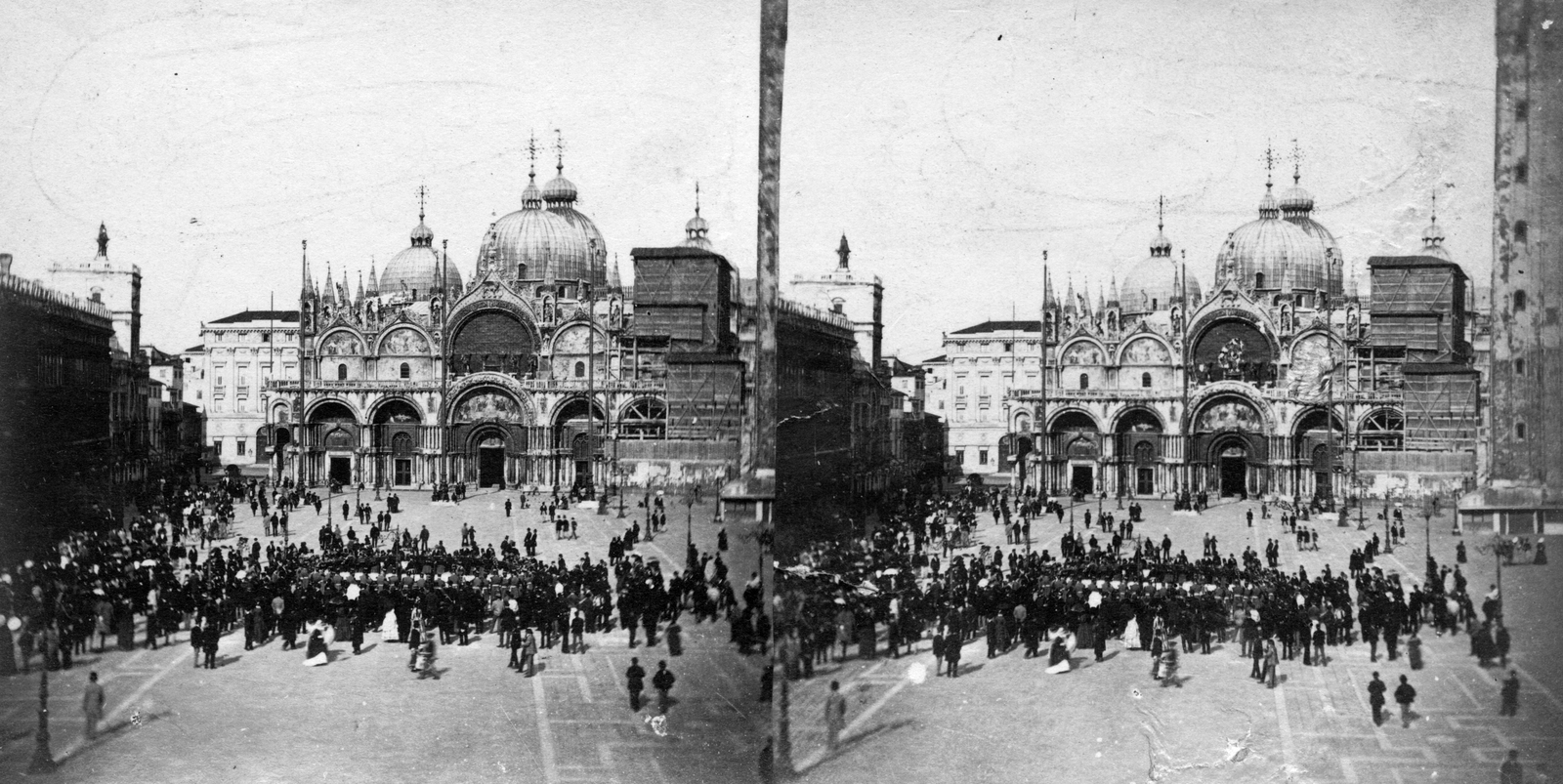 Italy, Venice, Szent Márk tér és székesegyház., 1900, Fortepan, church, square, basilica, stereophoto, watch tower, bell tower, Fortepan #53467