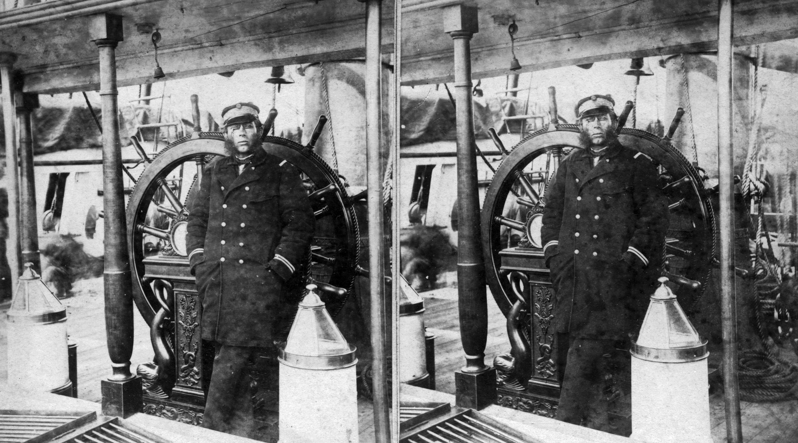 1900, Fortepan, portrait, ship, uniform, man, sailor, sideburns, stereophoto, Ship's wheel, hands in pockets, Fortepan #53468