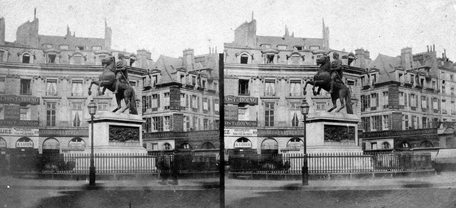 France, Paris, Place des Victoires, XIV. Lajos lovasszobra., 1900, Fortepan, sculpture, stereophoto, horse sculpture, Louis XIV of France-portrayal, Fortepan #53473
