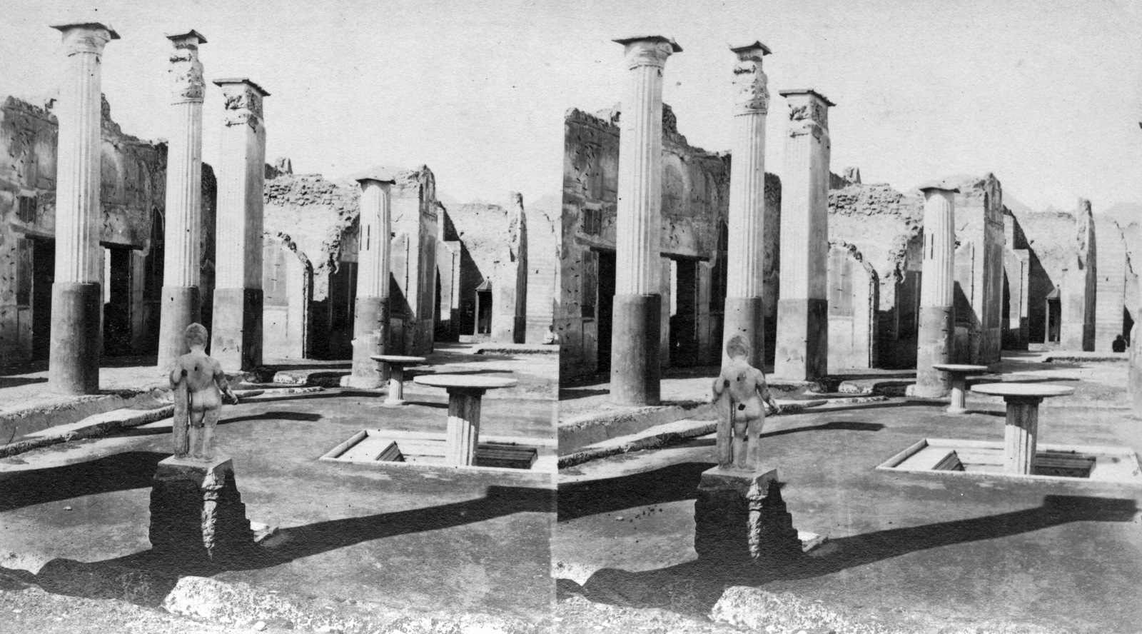 Italy, Pompei, Marcus Holconius Rufus háza., 1900, Fortepan, sculpture, ancient culture, pillar, stereophoto, Fortepan #53476