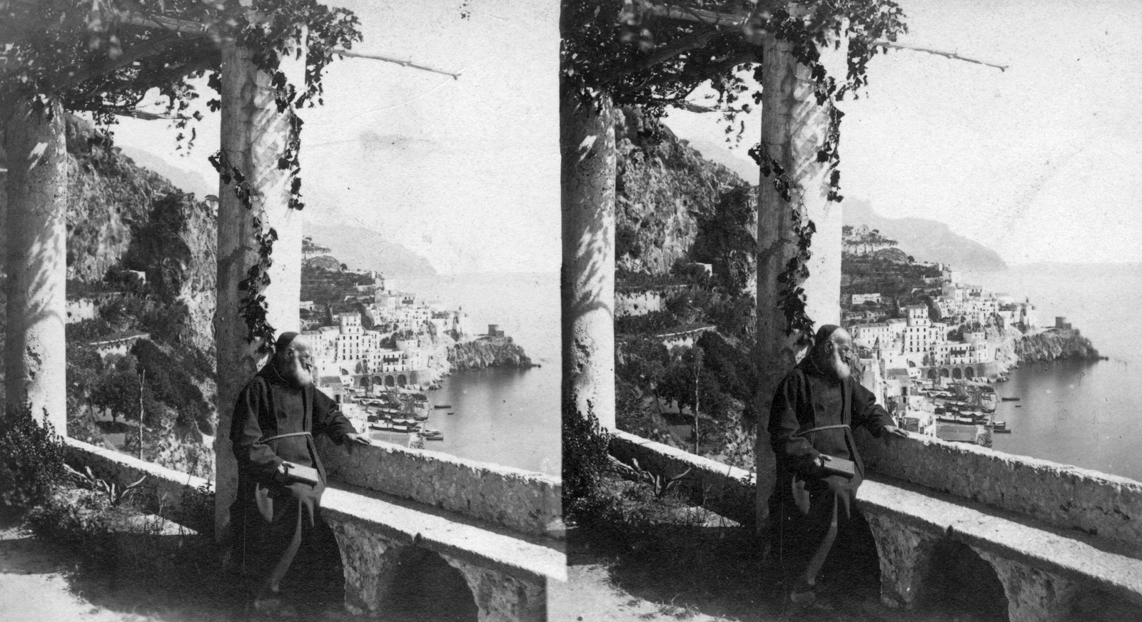 Italy, Amalfi, kilátás a Kapucinus kolostorból (később szálloda) a kikötő felé., 1900, Fortepan, travelling, sea, port, stereophoto, votary, Fortepan #53482