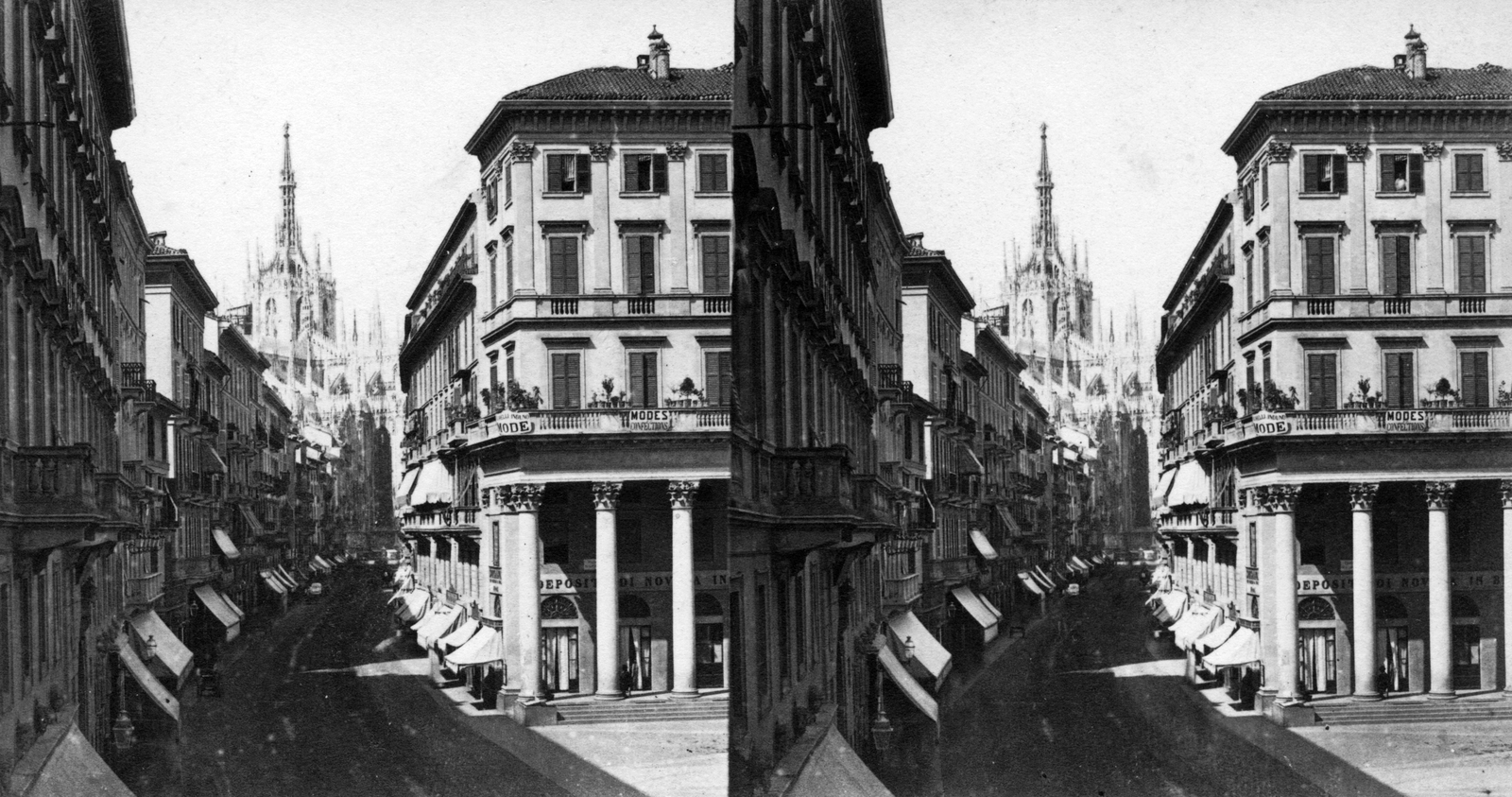 Italy, Milan, Corso Vittorio Emanuelle II a Piazza San Carlo felől nézve, háttérben a Dóm., 1900, Fortepan, stereophoto, Fortepan #53484