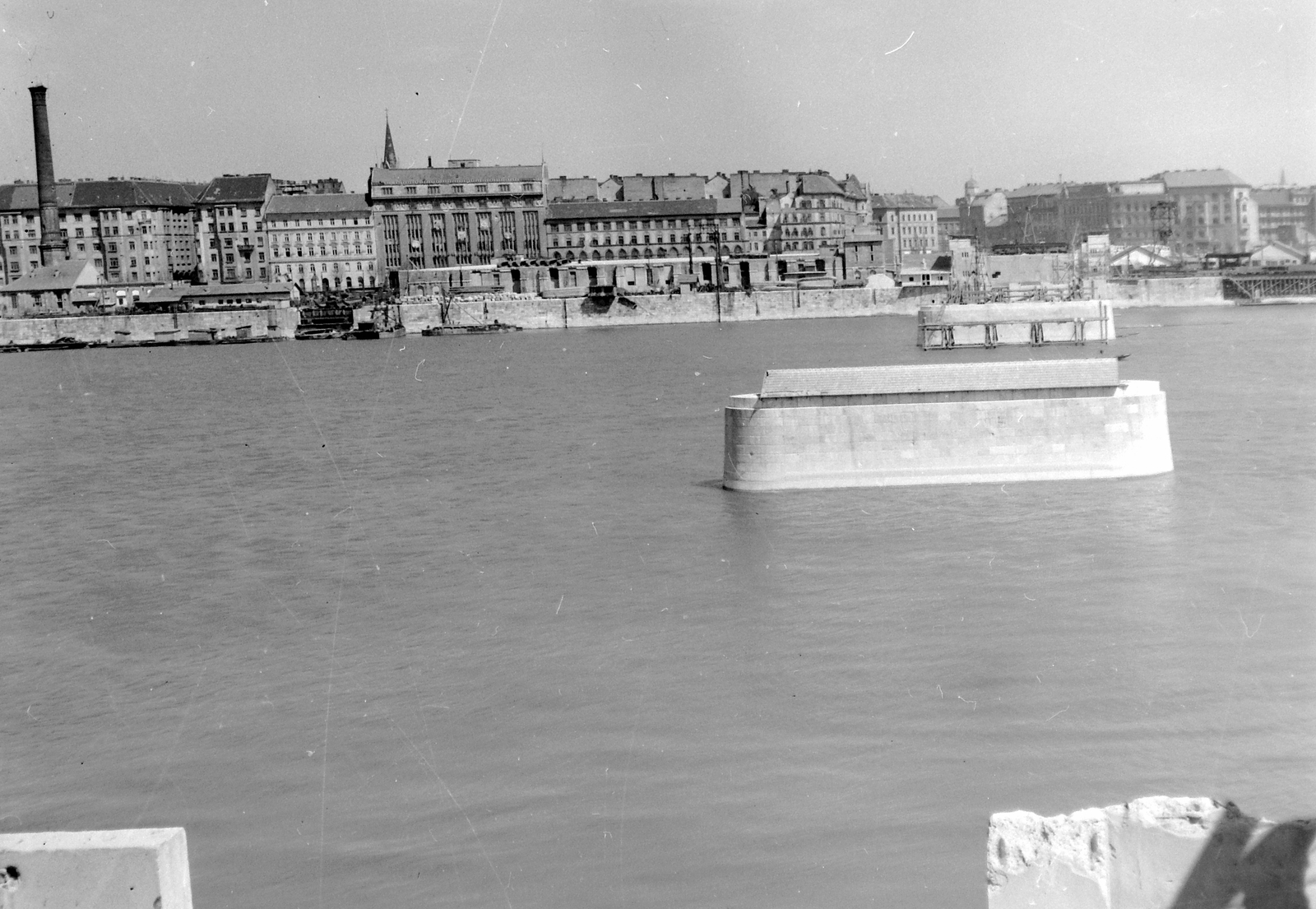 Magyarország, Budapest, Petőfi híd pillérei, látkép a Budai rakpartról., 1951, UVATERV, hídpillér, hídroncs, Fortepan #5351