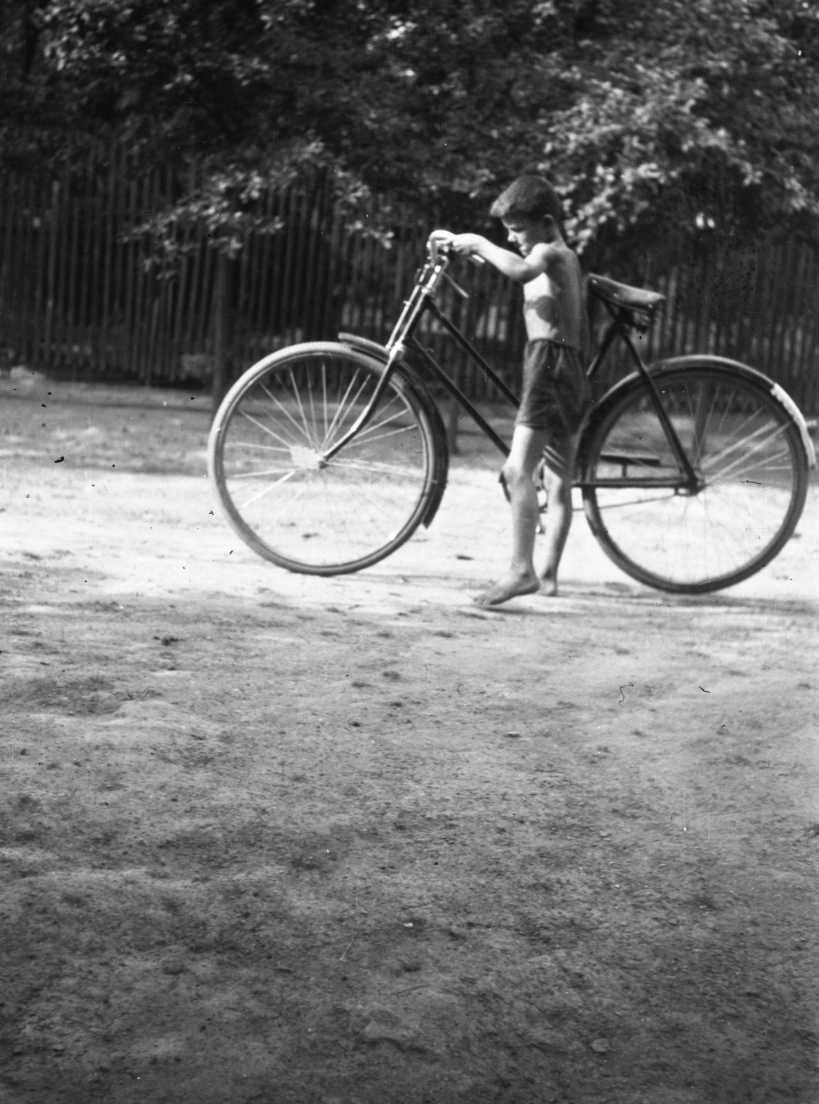Magyarország, Szeged, a felvétel a Hattyas-telepen készült (később Klebelsberg-telep)., 1959, Vaskúti György, kerékpár, Fortepan #54424