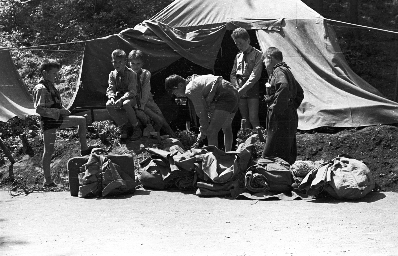 1958, Lencse Zoltán, tent, boys, Fortepan #54553