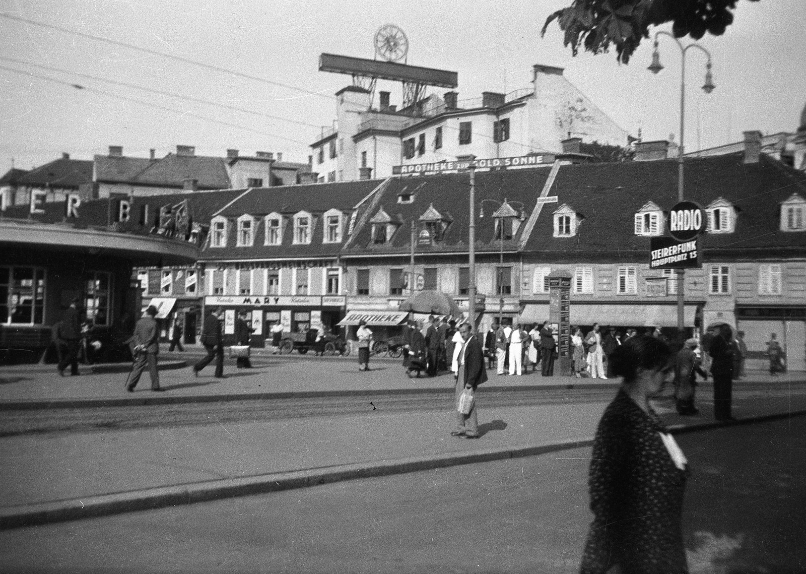 Ausztria, Graz, Jakominiplatz., 1935, Magyar Bálint, rádió, Fortepan #55435