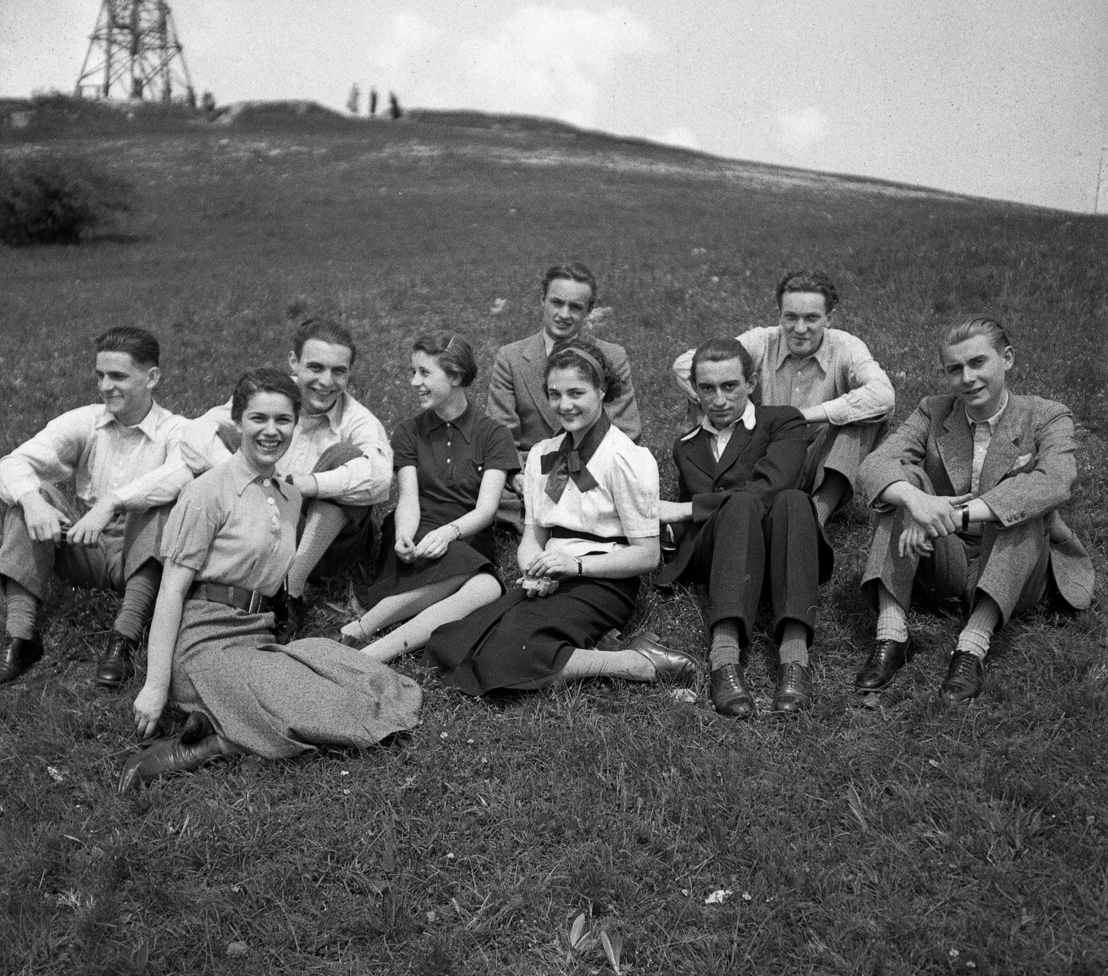 1939, Magyar Bálint, excursion, tableau, men, landscape, lady, skirt, Fortepan #55579