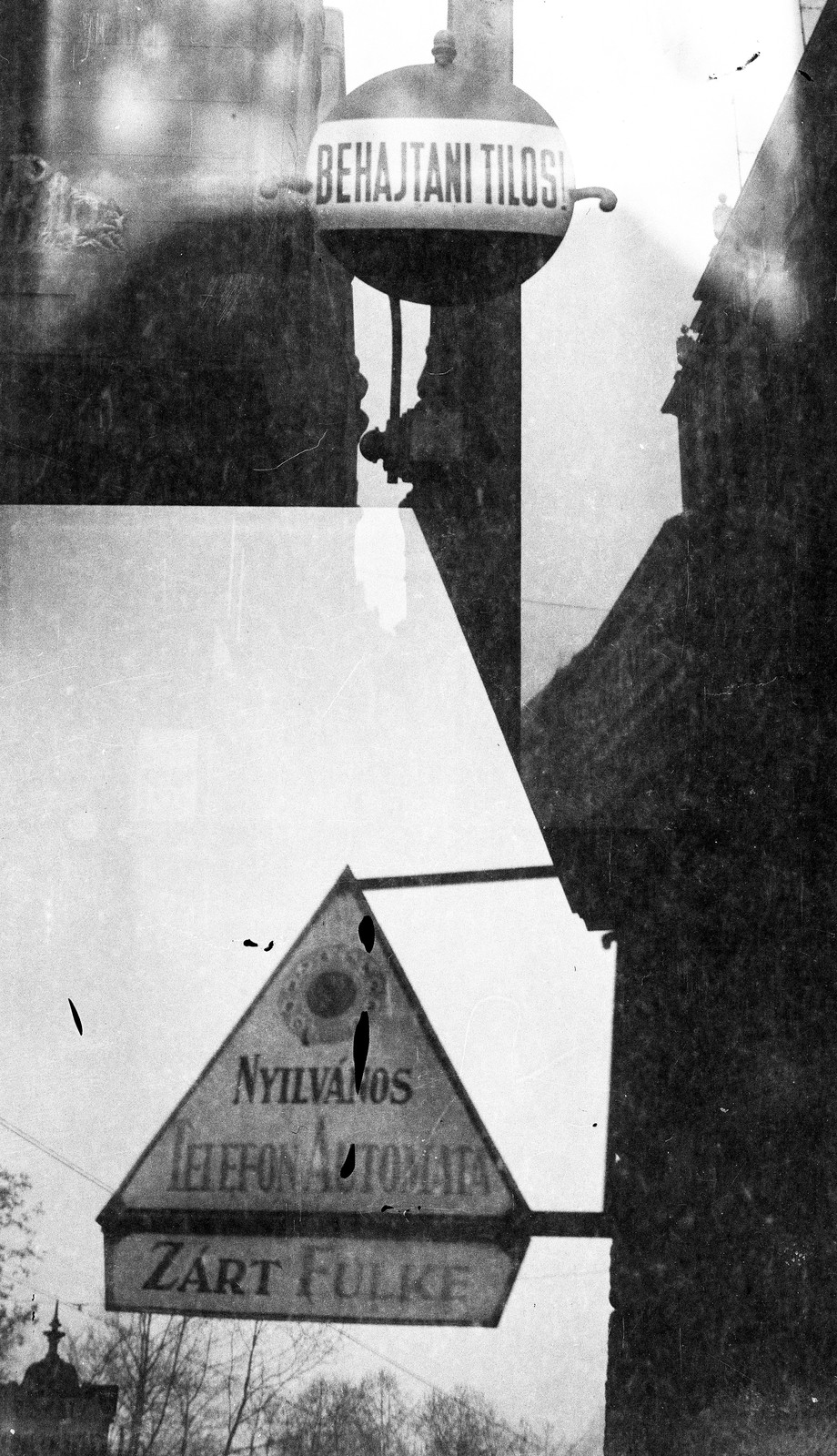 1937, Magyar Bálint, phone booth, road sign, erroneous photo, Fortepan #55586
