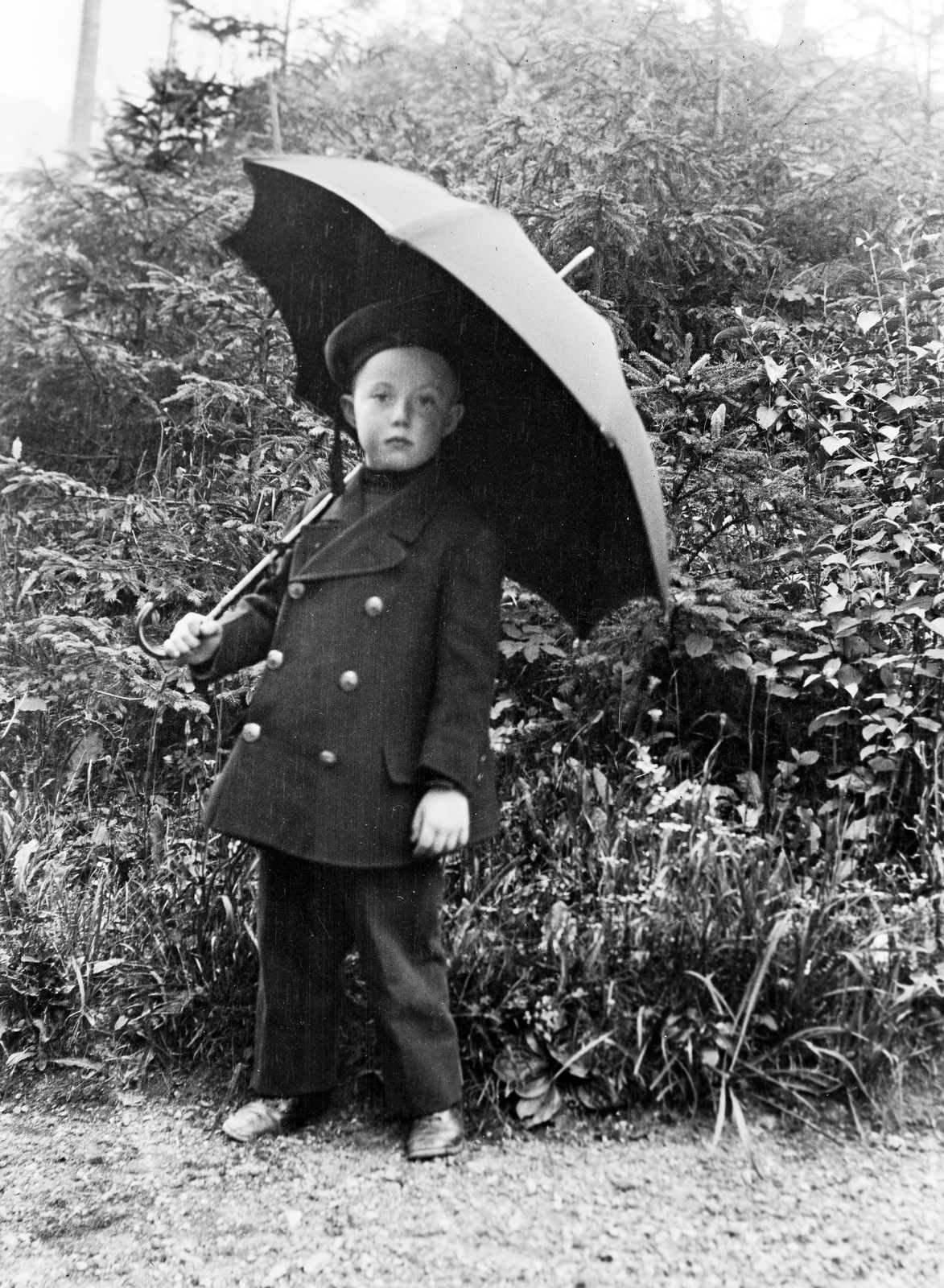 1913, Magyar Bálint, kid, garden, umbrella, Fortepan #55730