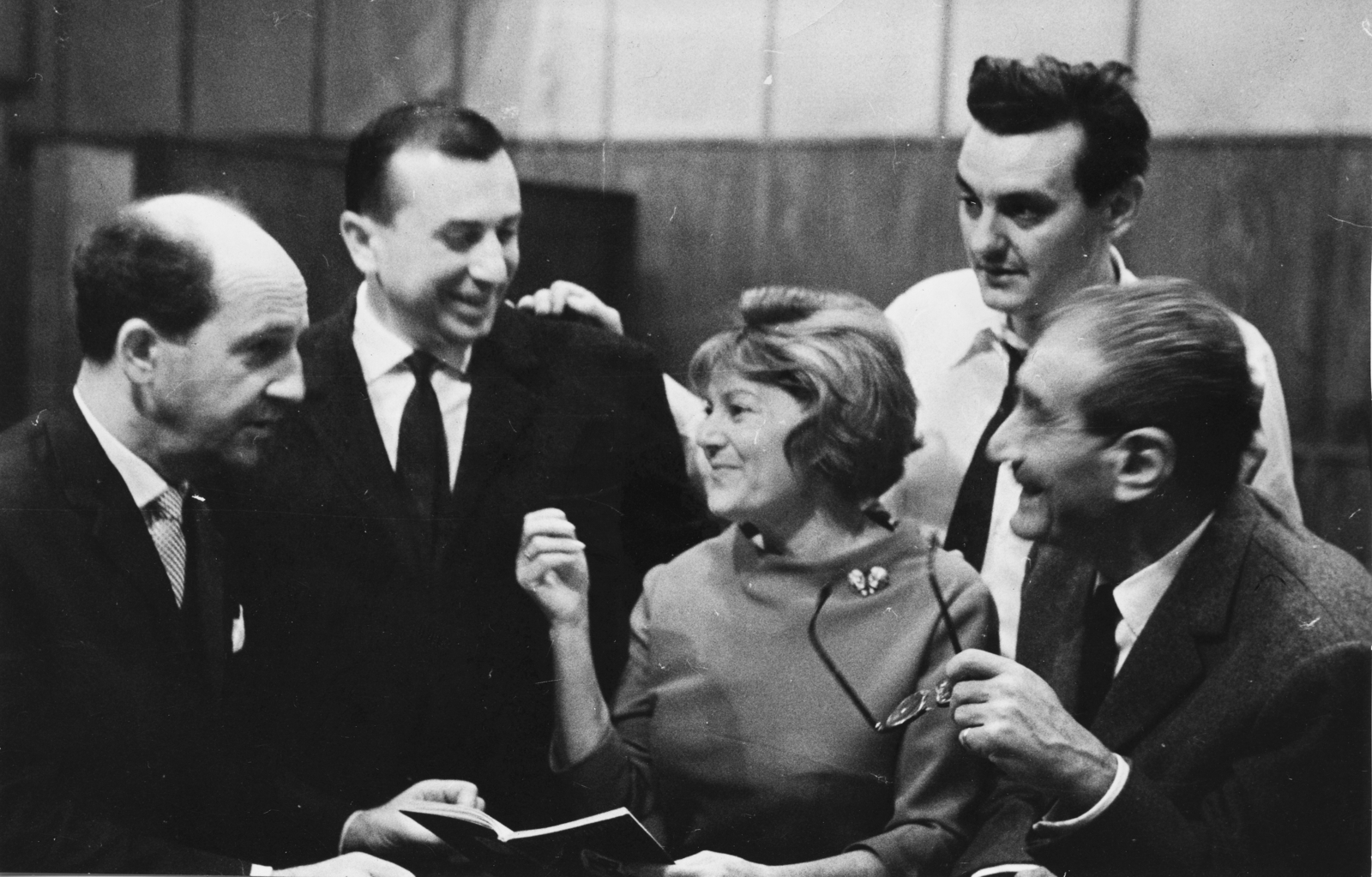 Hungary, Rádiószilveszter, Brachfeld Siegfried, Szilágyi György, Turay Ida, Marton Frigyes, Békeffi István., 1964, Rádió és Televízió Újság, celebrity, Fortepan #56016
