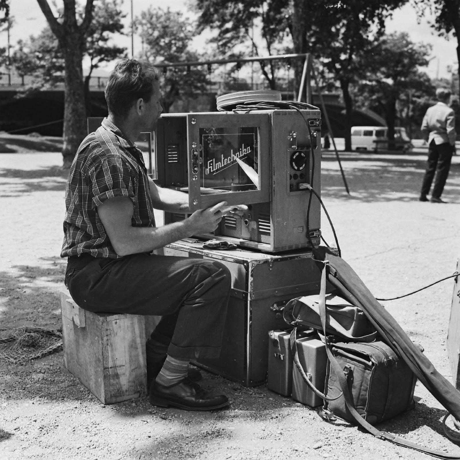 Hungary, Budapest XIII., Jászai Mari tér., 1962, Rádió és Televízió Újság, filming, Budapest, Fortepan #56522