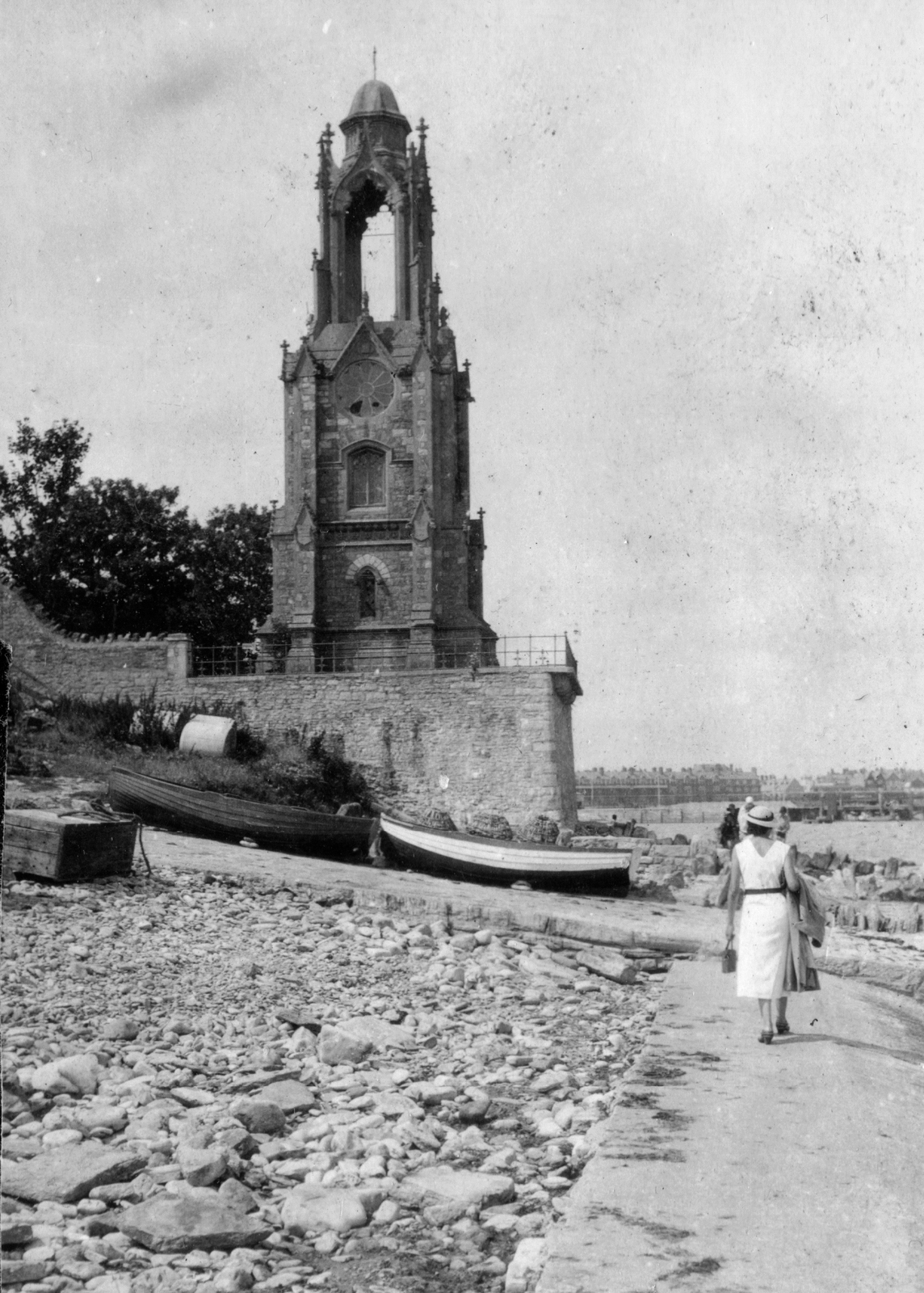 United Kingdom, Swanage, a Wellington óratorony., 1932, Balassa Péter, boat, shore, tower, watch tower, clock tower, Fortepan #56694