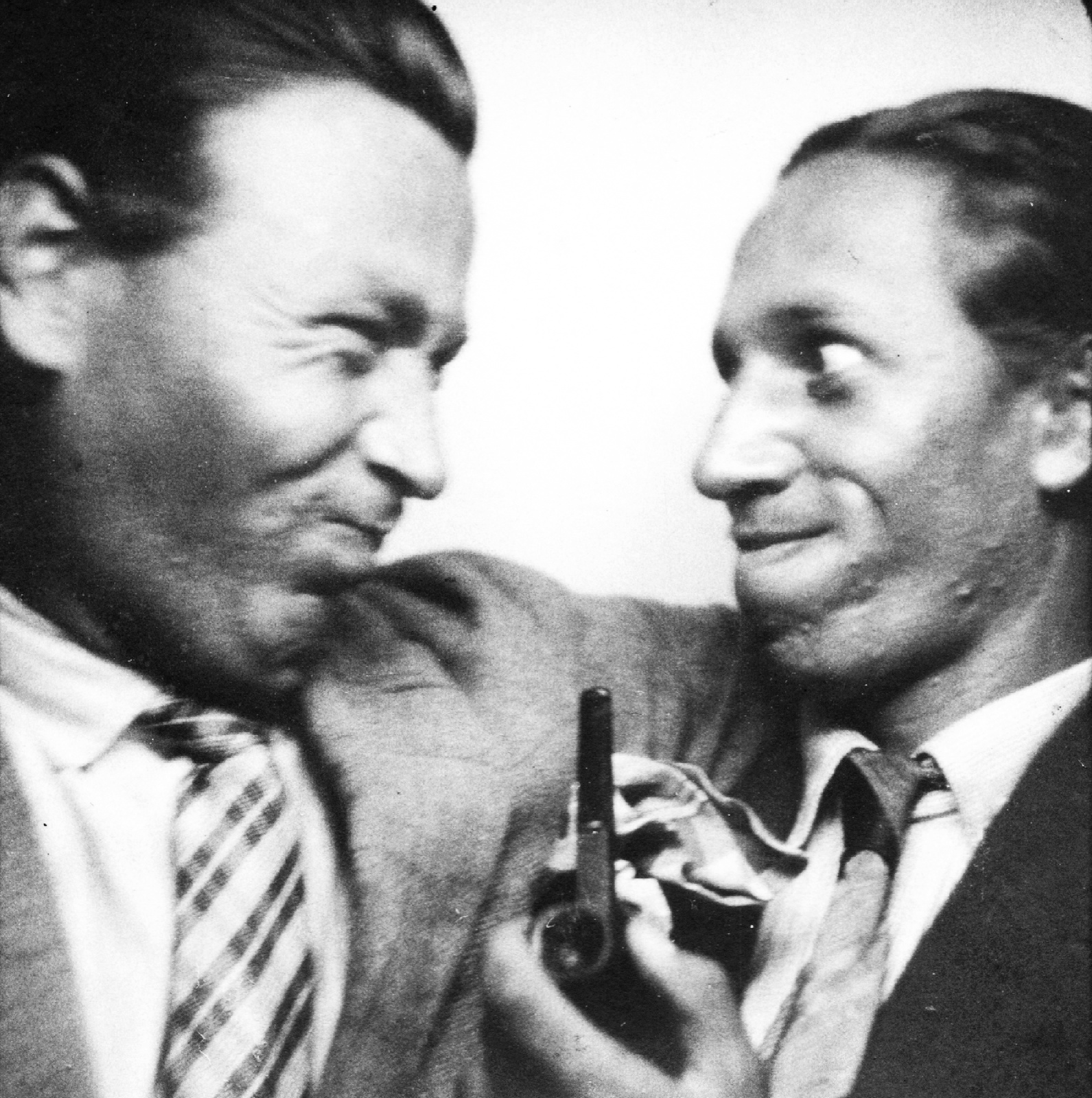 1934, Balassa Péter, tie, smoking, jesting, pipe, double portrait, grimace, Fortepan #56762