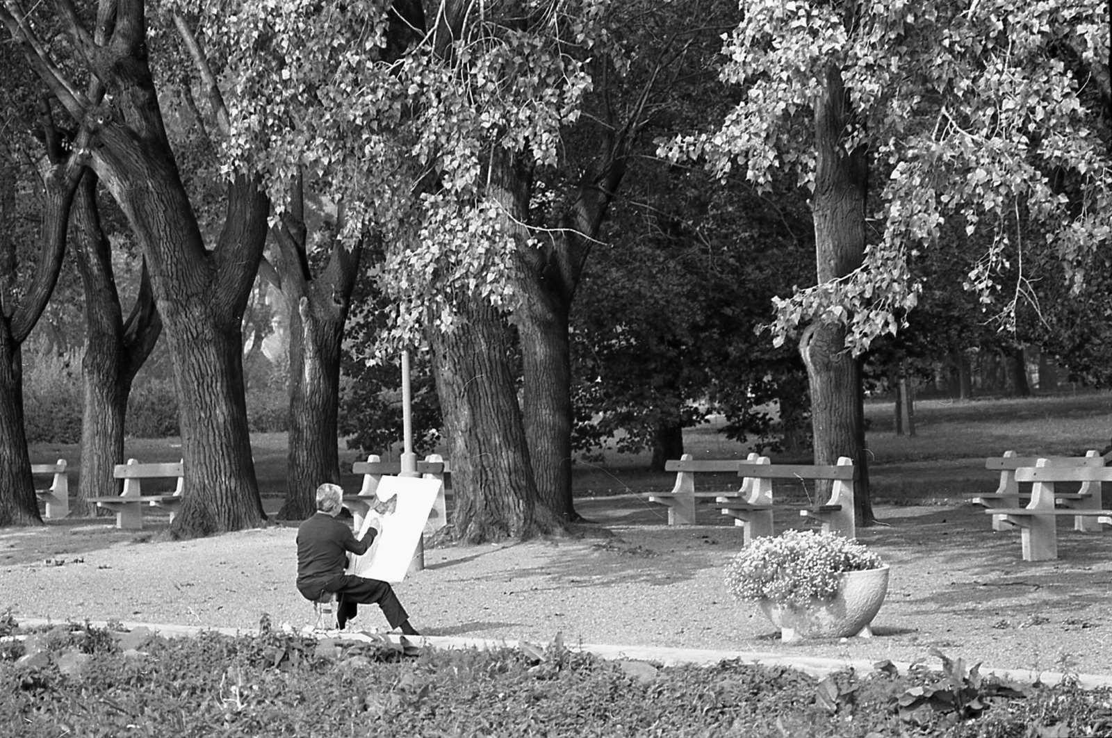 1970, Piarista Levéltár/Holl Béla, bench, painter, Fortepan #56903