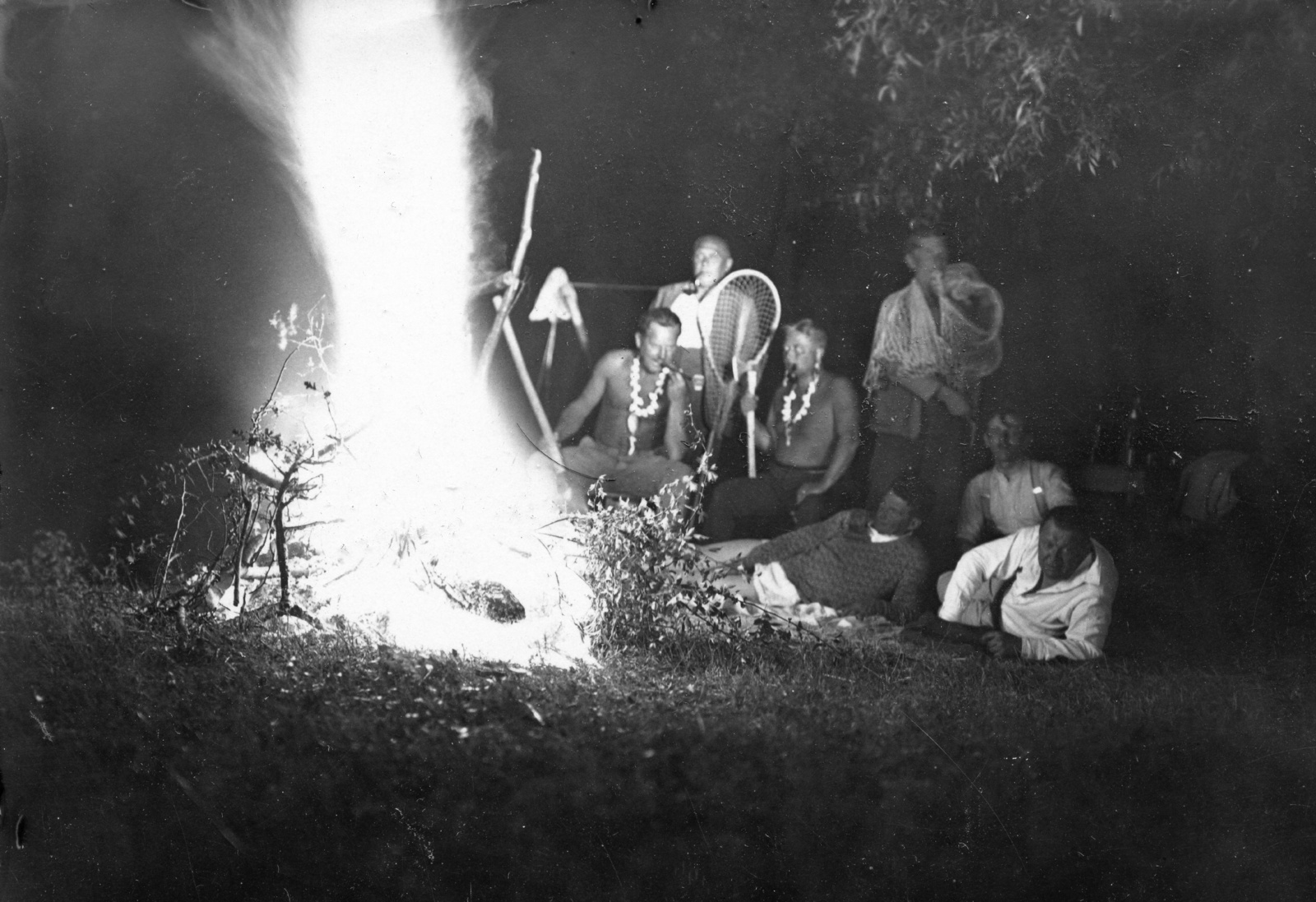 1933, Karabélyos Péter, free time, fun, camp fire, costume, Fortepan #57350