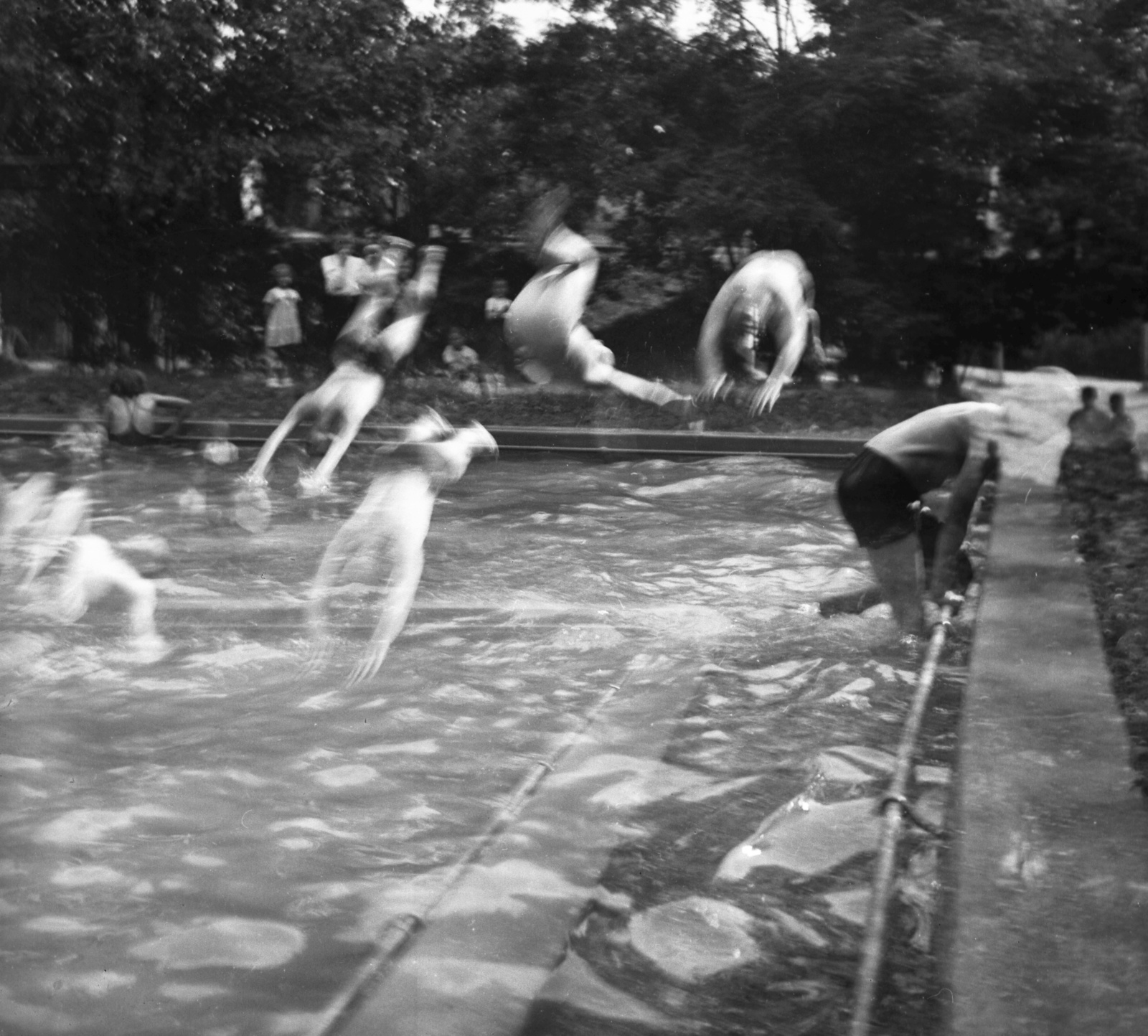 1942, Kollányi Ágoston, erroneous photo, double exposure, plunge, water surface, pool, jump, Fortepan #57532