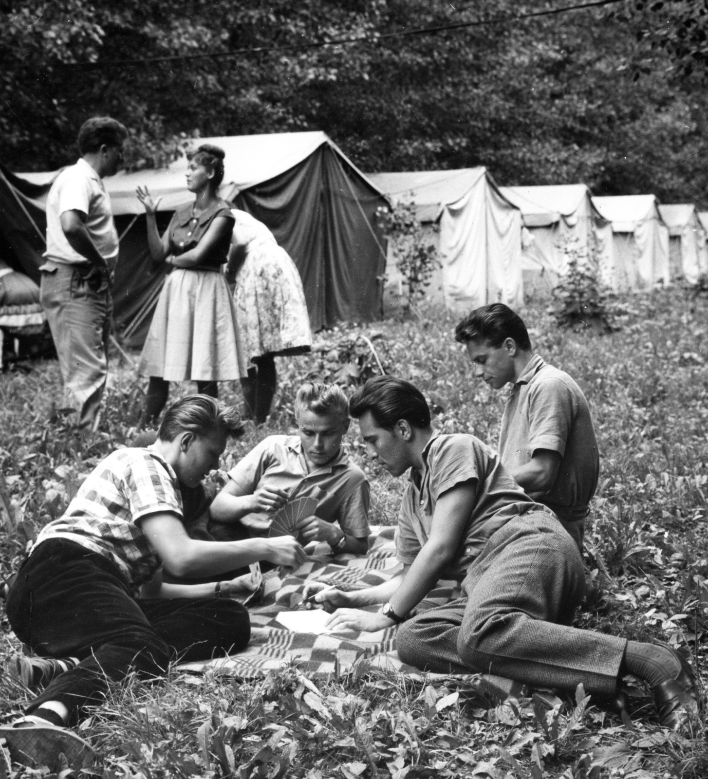 1961, Fortepan, card game, camping site, Fortepan #57635