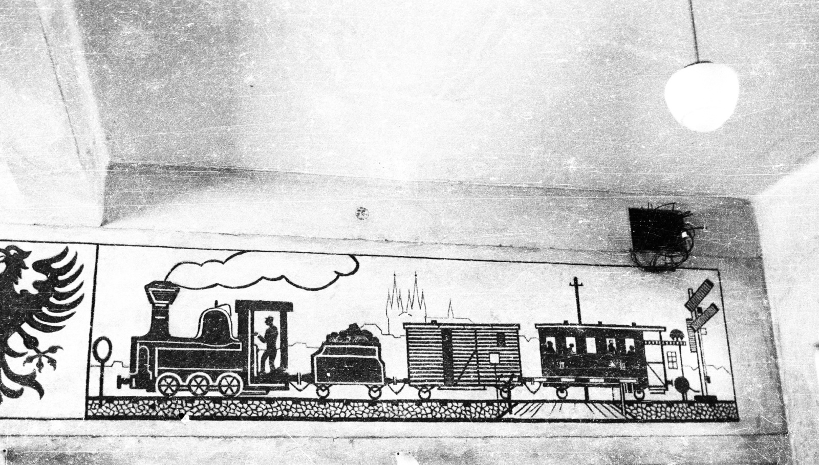1967, Pálinkás Zsolt, steam locomotive, railway, rail signal, fresco, Fortepan #57821