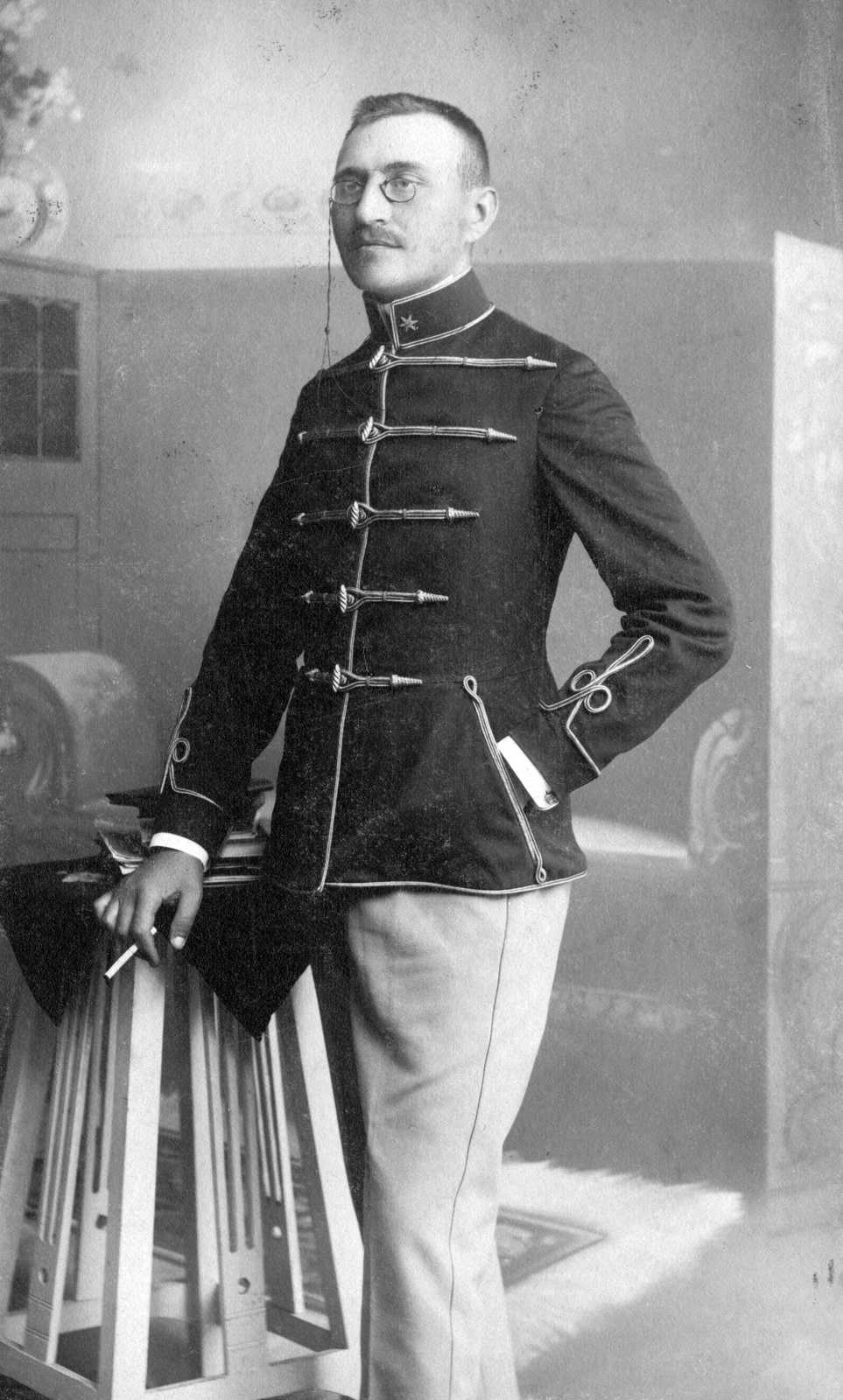 1900, Botár Angéla, portrait, cigarette, uniform, glasses, studio, Fortepan #57837