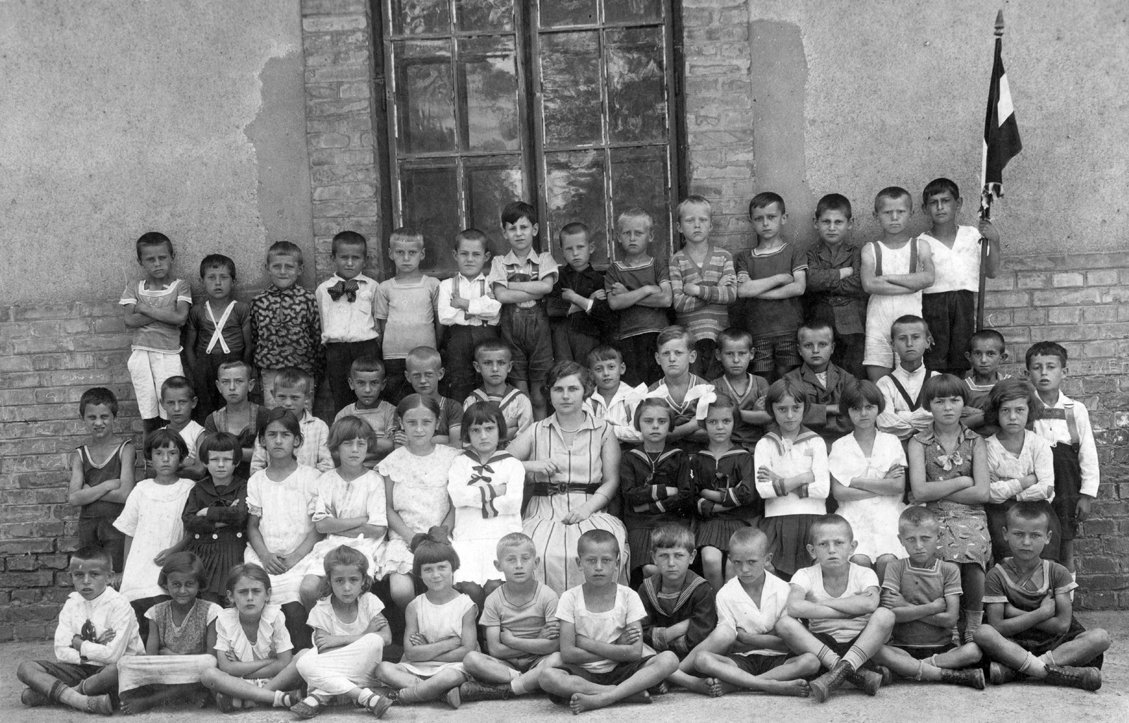 1936, Botár Angéla, flag, class photo, teacher, Fortepan #57862