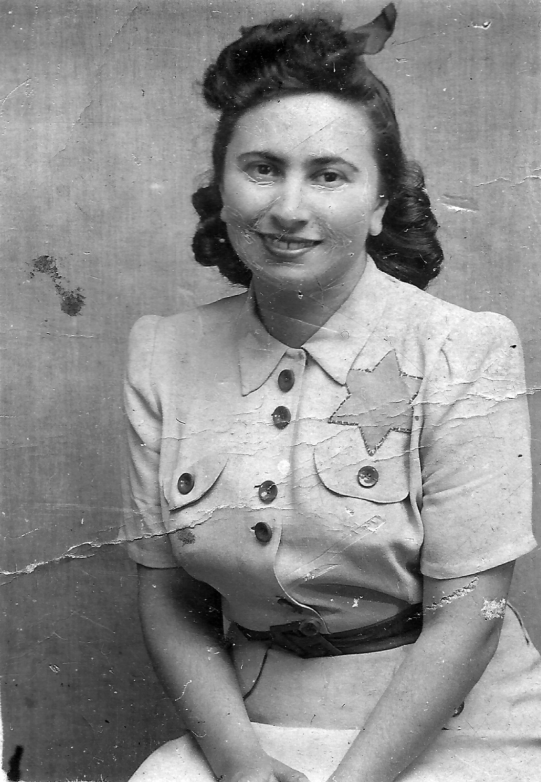 1944, Horváth Lajos, portrait, holocaust, judaism, antisemitism, yellow star, smile, lady, summer dresses, Fortepan #58219