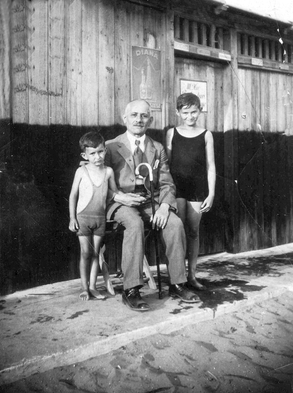 1930, Nagy Sándor, reklám, Diana sósborszesz, sétabot, fürdőruha, hárman, Fortepan #58275