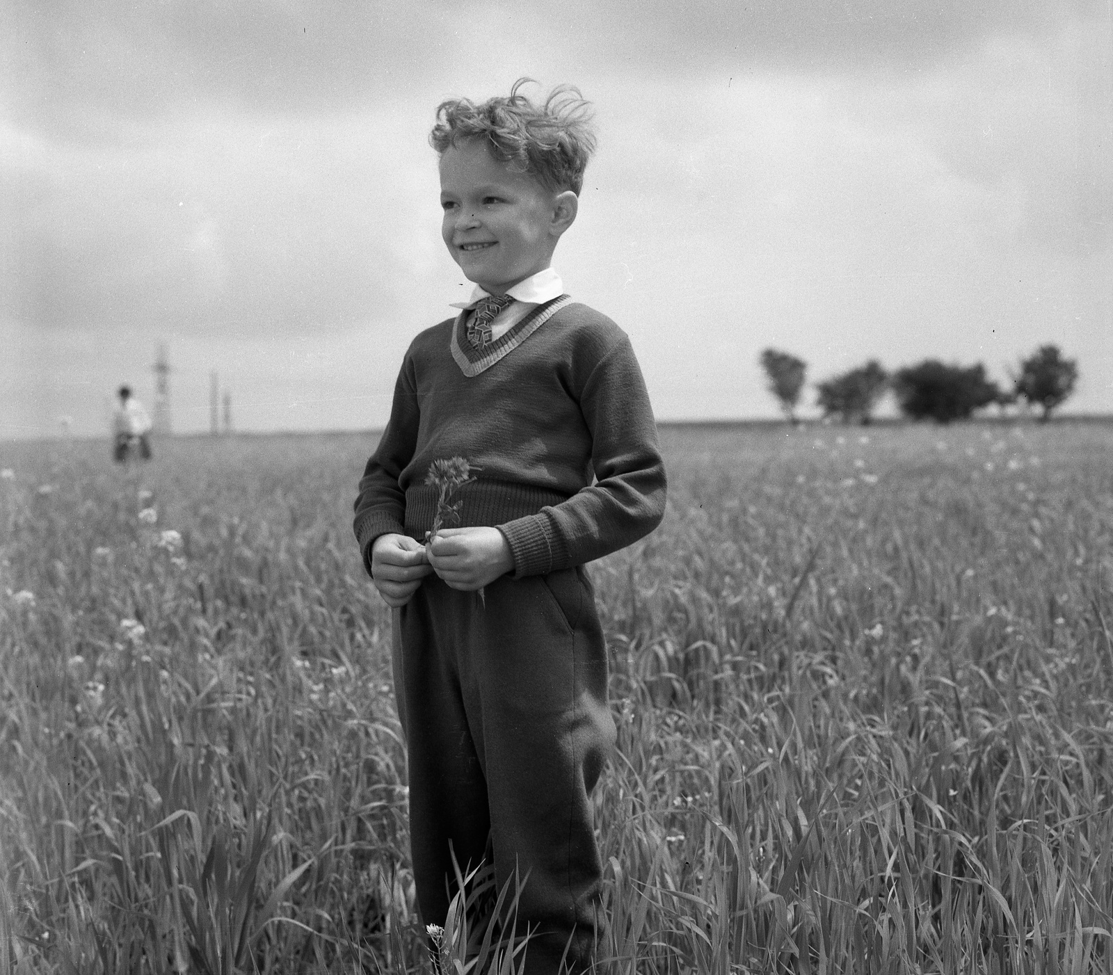 1961, Nagy Gyula, portrait, field, kid, meadow, Fortepan #58426