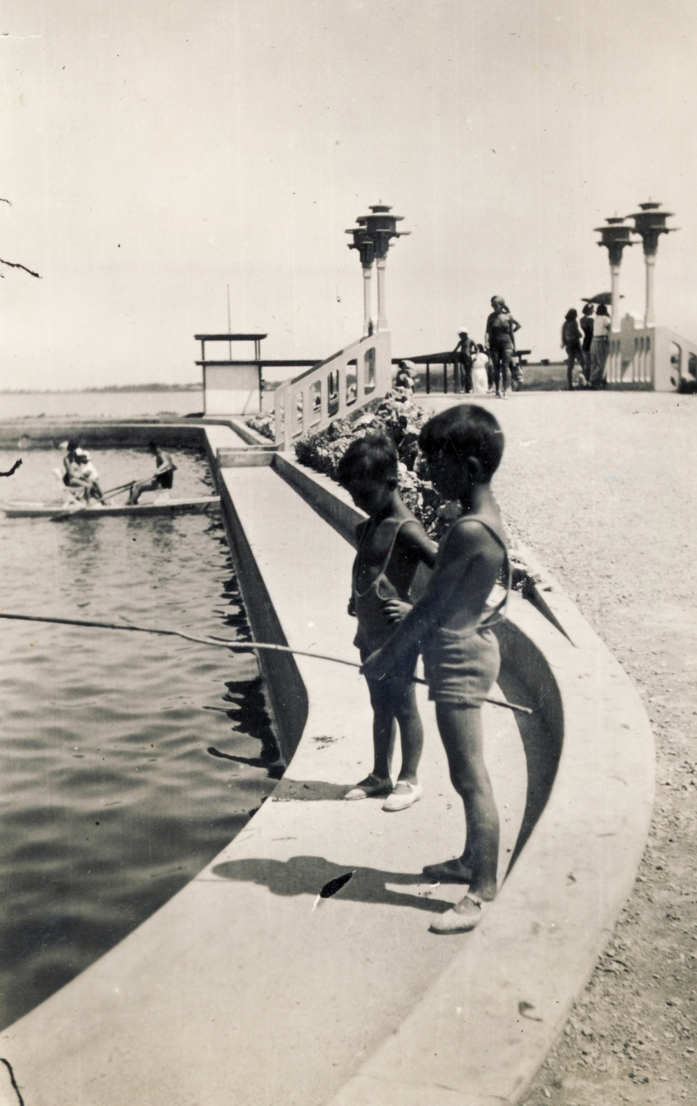 Magyarország, Balatonföldvár, kikötő, híd a Galamb szigetre., 1935, Zsilinszky Sándor, Balaton, Fortepan #58702