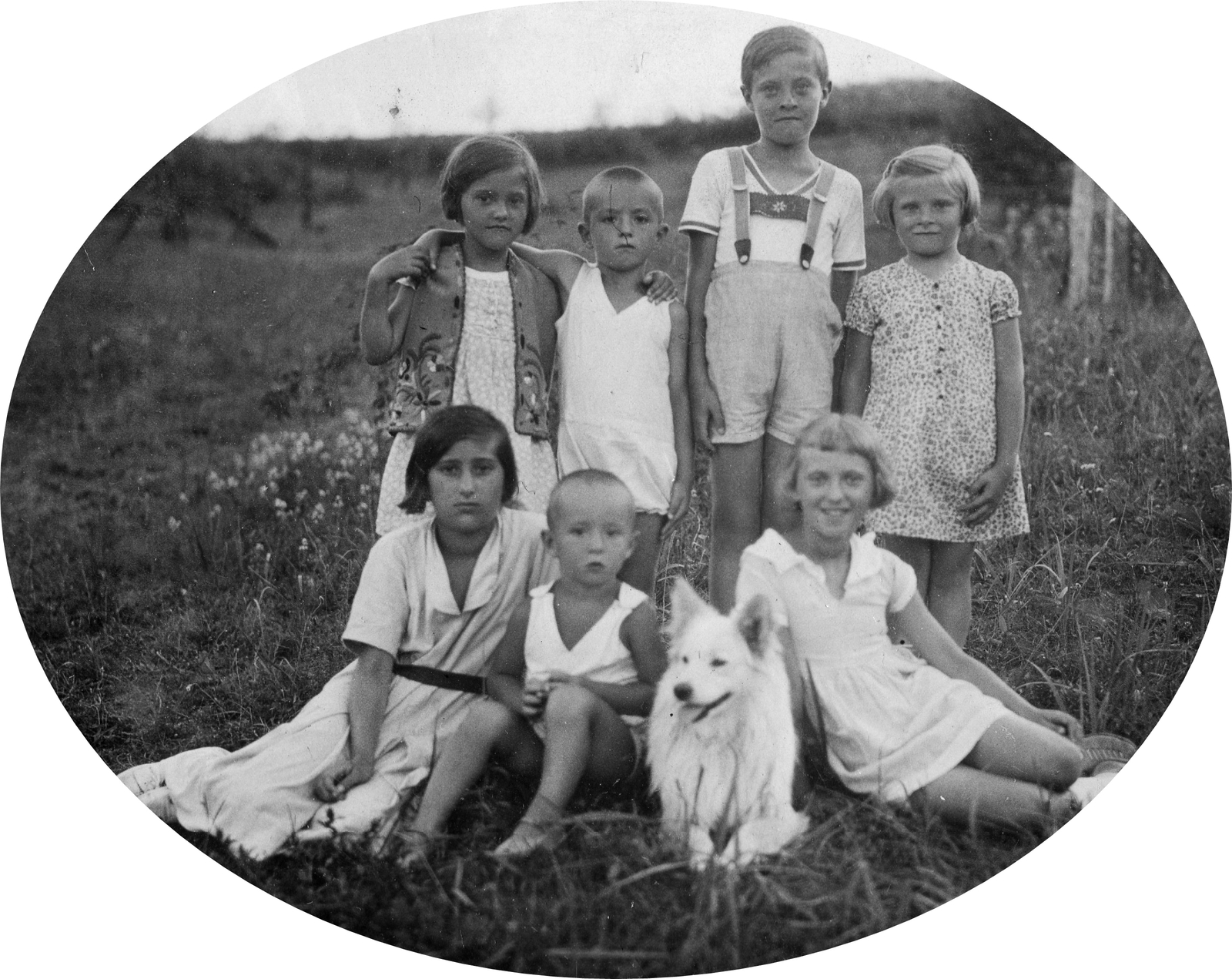 1934, Zsilinszky Sándor, dog, tableau, kids, Fortepan #58715