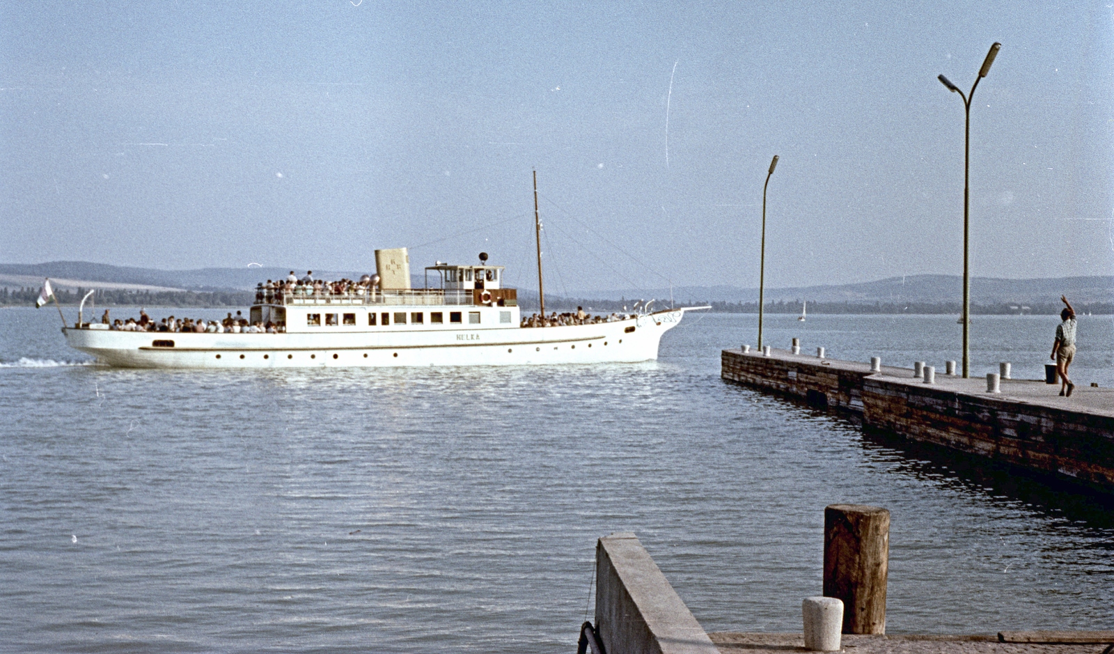 Magyarország,Balaton, Tihany, Tihanyrév hajóállomás, Kelén motoros személyhajó., 1967, Herbály István, hajó, színes, gőzhajó, Kelén hajó, Fortepan #58948