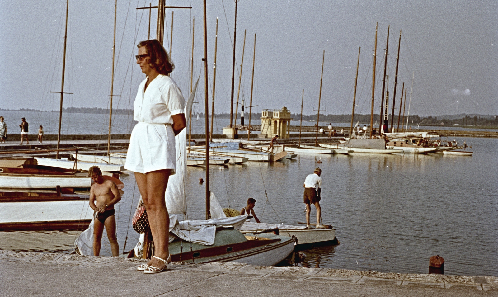 Hungary, Balatonföldvár, kikötő., 1967, Herbály István, sailboat, colorful, Lake Balaton, Fortepan #58951