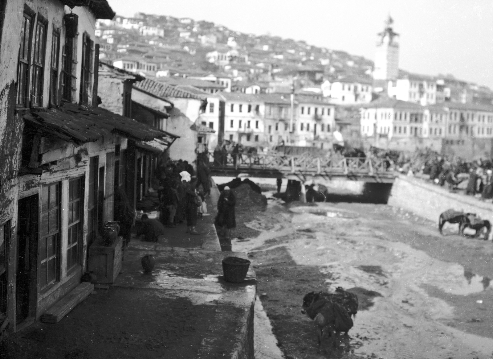 Veles, jobbra a háttérben az óratorony., 1915, Németh Tamás, Urai Dezső, First World War, donkey, Fortepan #59167