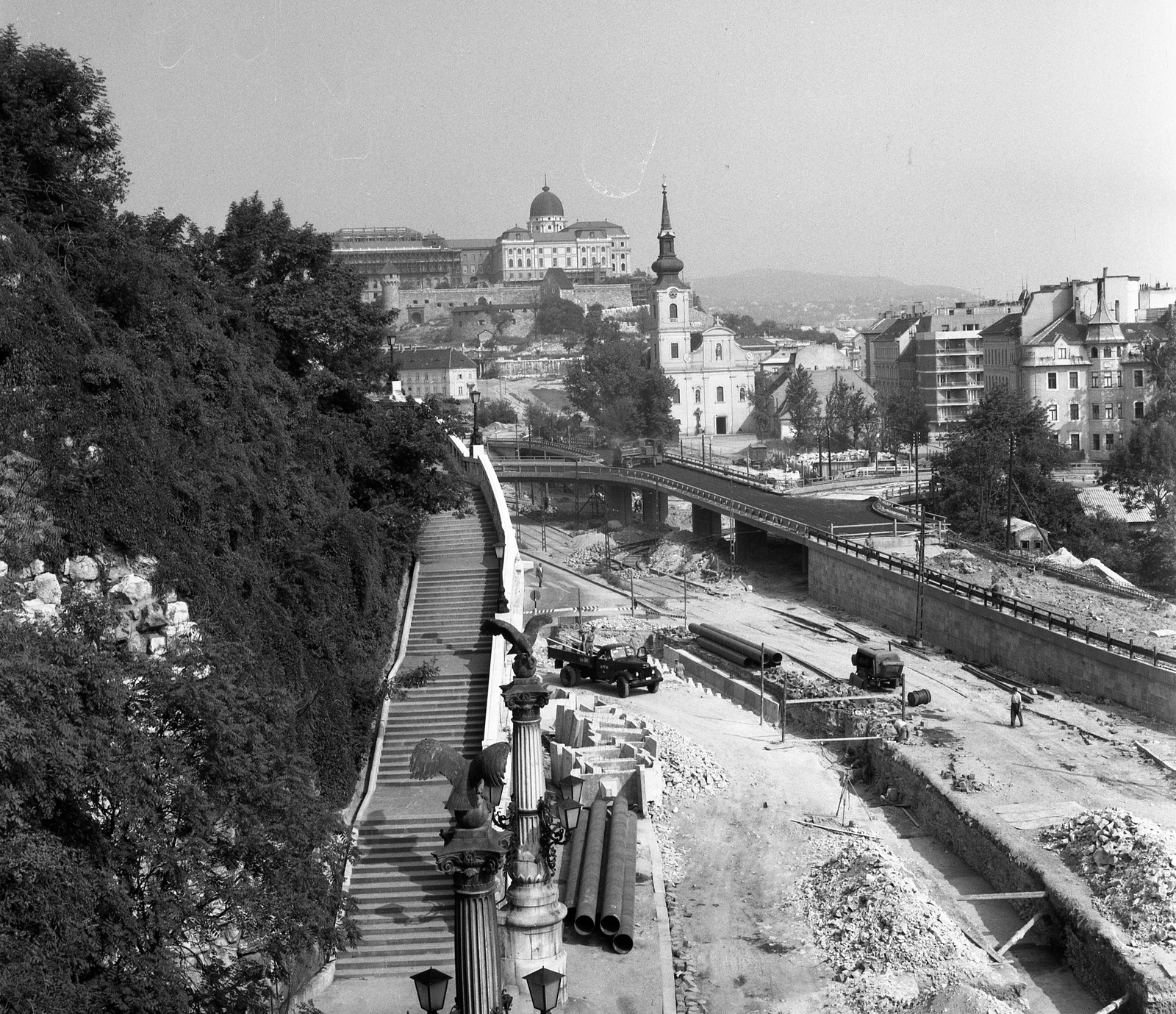 Hungary, Budapest I., Szent Gellért lépcső, az Erzsébet híd lehajtójának építése., 1964, Nagy Gyula, Budapest, Fortepan #59900