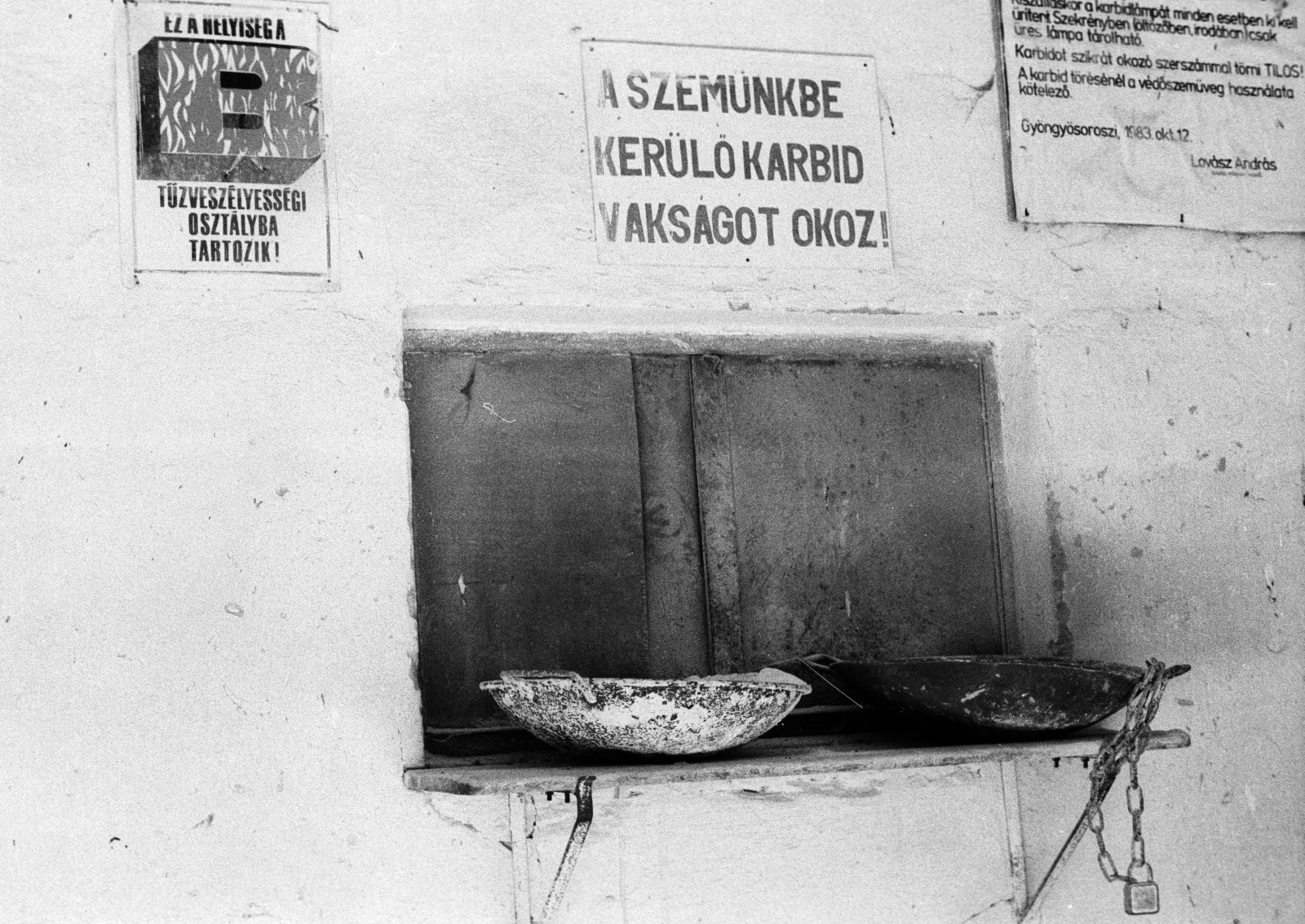 Hungary, Gyönyösoroszi, ércbánya., 1984, Philipp Tibor, label, mining, enamel sign, Fortepan #60456