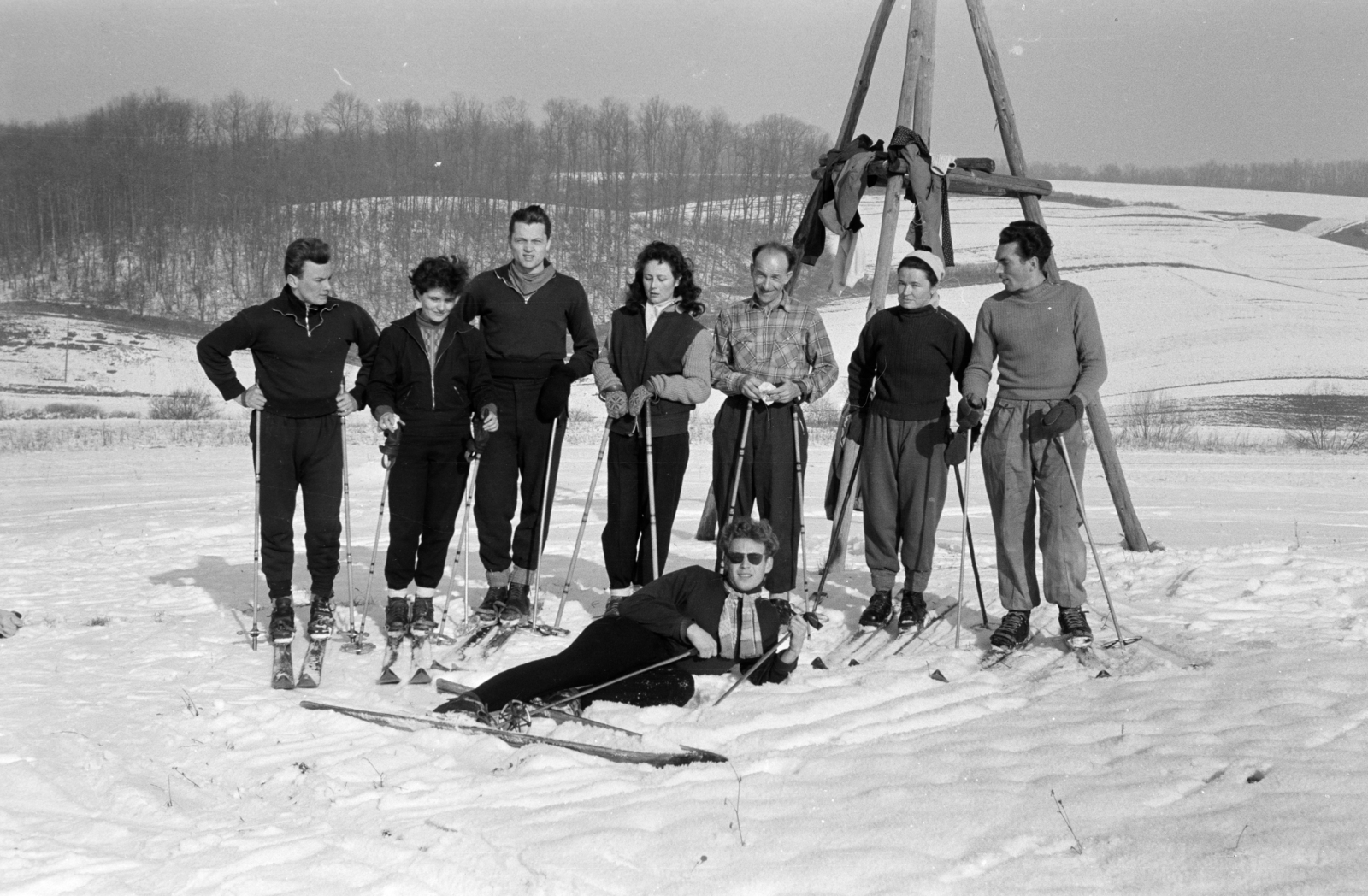1956, Lipovits Károly, tableau, skiing, Fortepan #61813