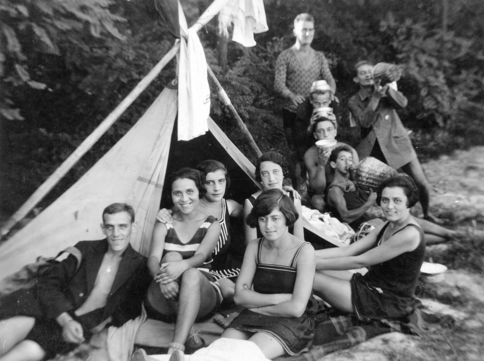 1928, A R, tent, humour, demijohn, Fortepan #62085