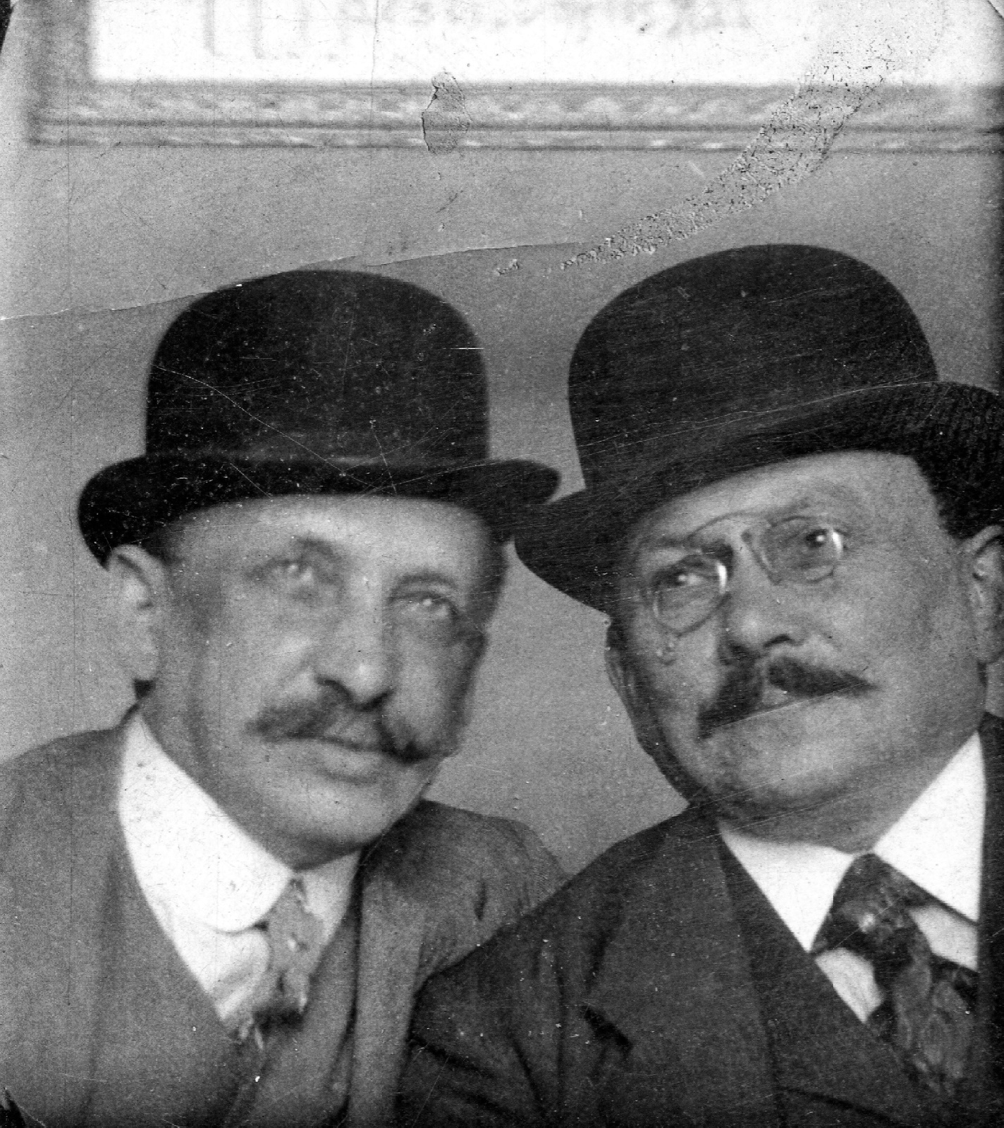 1917, A R, men, moustache, bowler hat, double portrait, Fortepan #62112