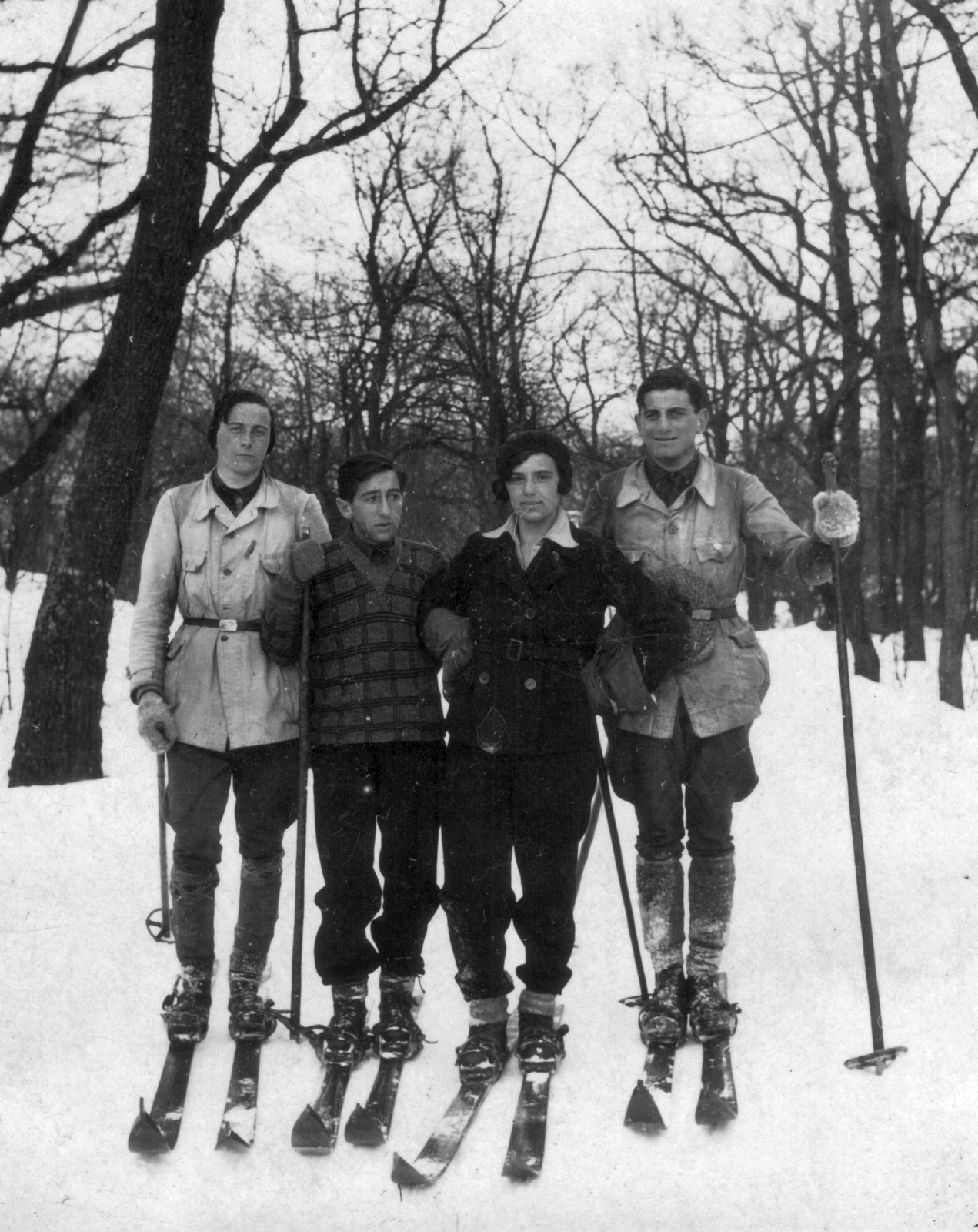 1934, A R, winter, snow, tableau, skis, skiing, ski pole, Fortepan #62264