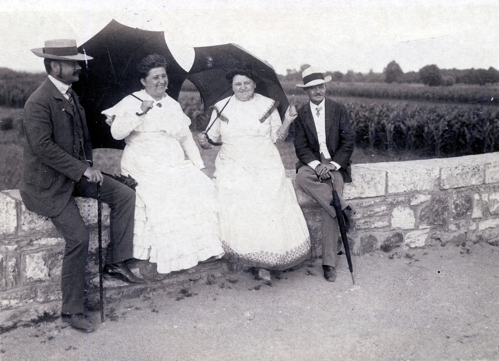 1908, Erdőssy Béla, fashion, umbrella, man and woman, walking cane, Fortepan #6304