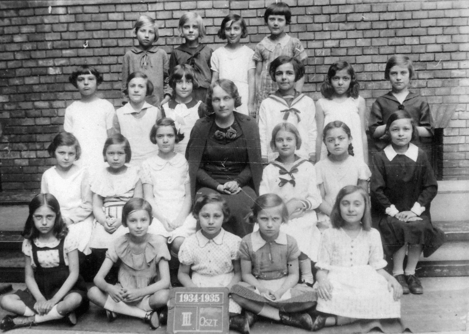 1935, Fortepan, label, class photo, tableau, woman, girl, teacher, Fortepan #6396
