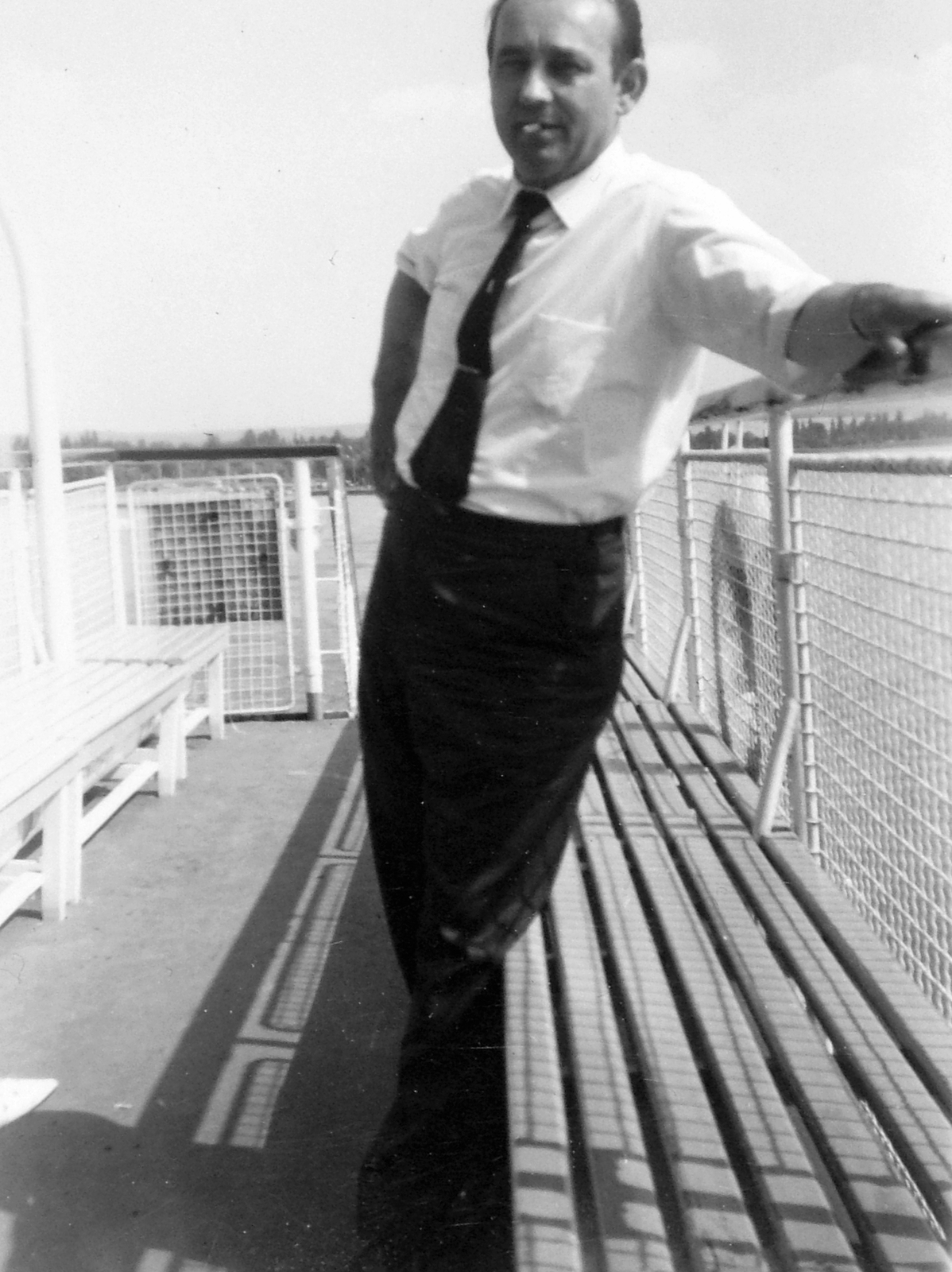 Hungary,Lake Balaton, Komp, a háttérben a szántódi part., 1961, Fortepan, portrait, tie, ferry, man, Fortepan #6506