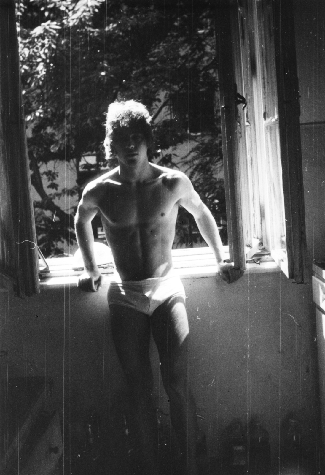 1968, Sándor Dávid, portrait, erotica, muscle, strong, backlight, Fortepan #6609