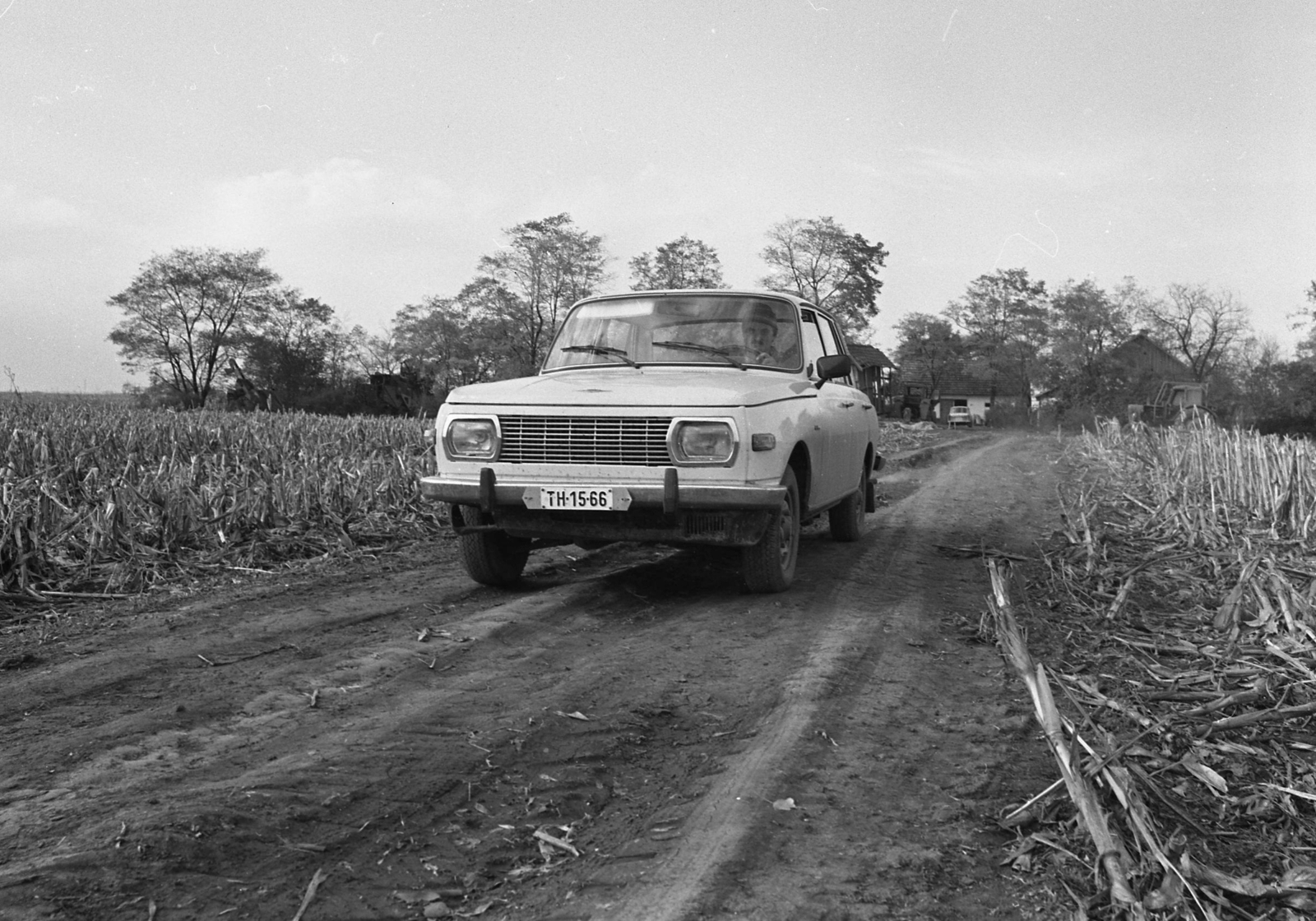 Hungary, 1981, Magyar Rendőr, Wartburg-brand, farm, dirt road, number plate, Fortepan #66679