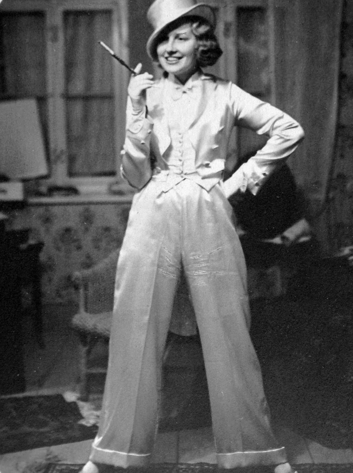 1936, Fortepan, portrait, hat, smoking, top hat, cigarette holder, spreading, pantsuit, cross-dressing, white dress, Fortepan #6811