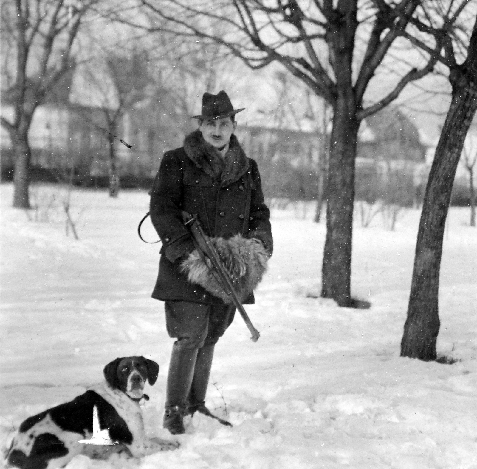 1937, Fortepan, winter, snow, dog, hunter, gun, Fortepan #6840