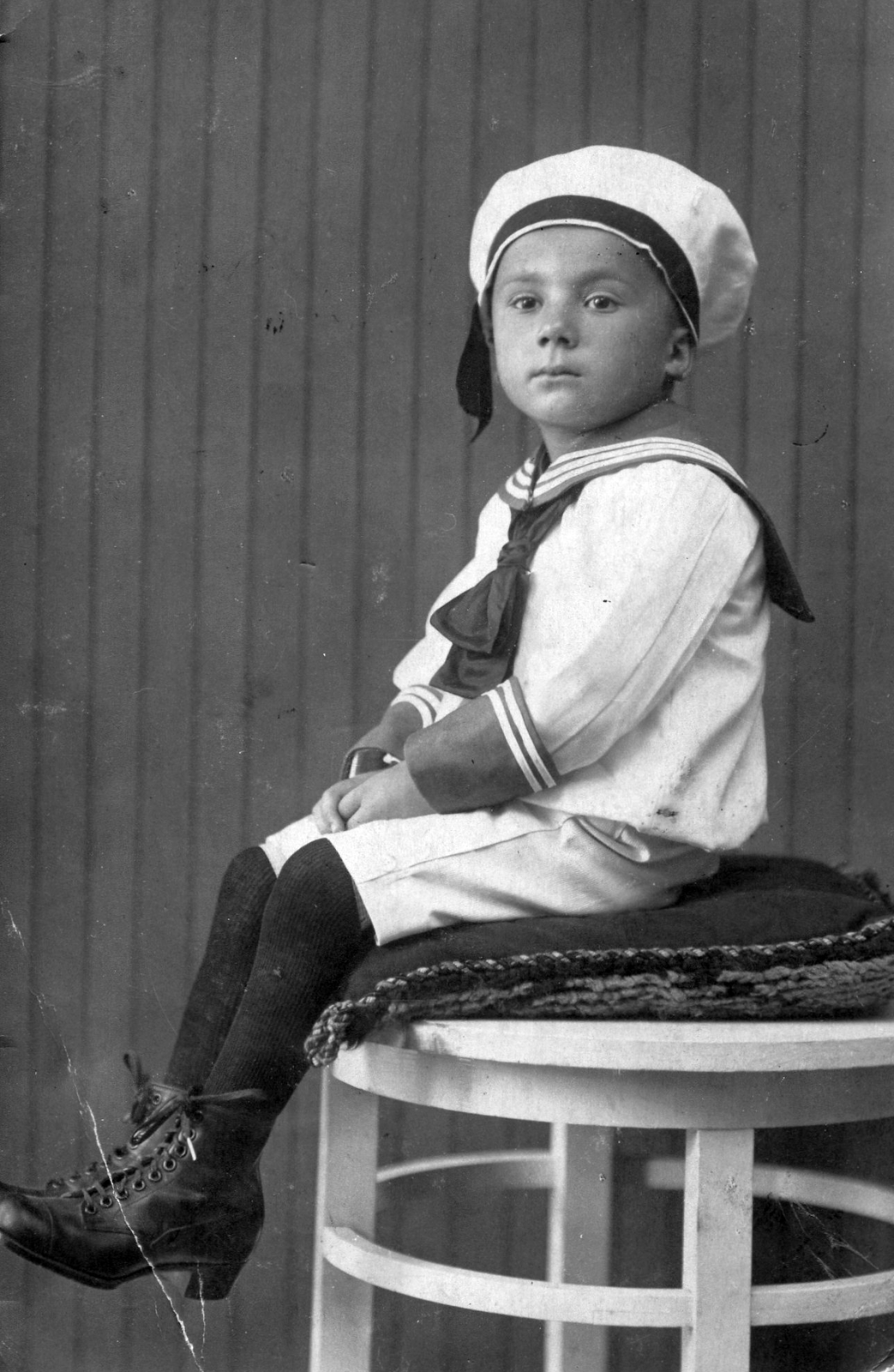 1916, Papp Ágnes, portrait, sailor blouse, Fortepan #69960