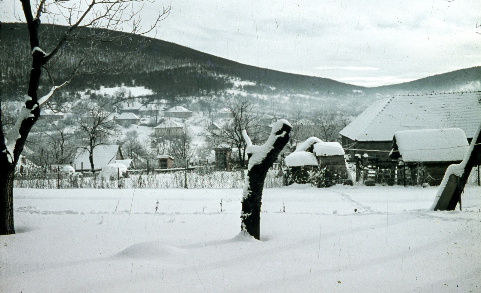 Hungary, Pilisszentlászló, a Honvéd utca házai a Petőfi utca felől nézve., 1967, Zsanda Zsolt, Vajszada Károly, colorful, Fortepan #70082