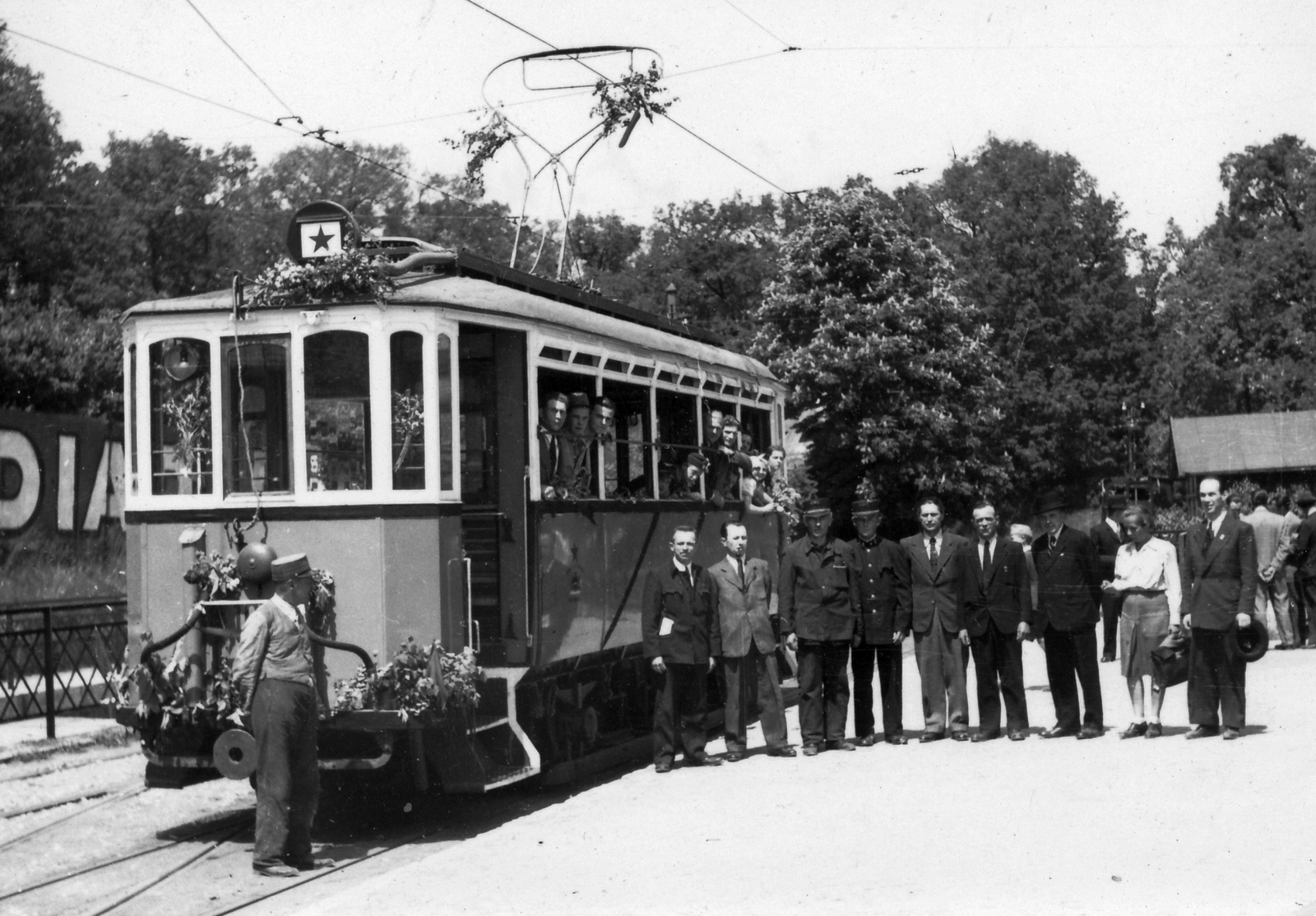 Hungary, Budapest II., villamos-végállomás., 1949, Hegyvidéki Helytörténeti Gyűjtemény, tableau, tram, Red Star, Budapest, Fortepan #70346